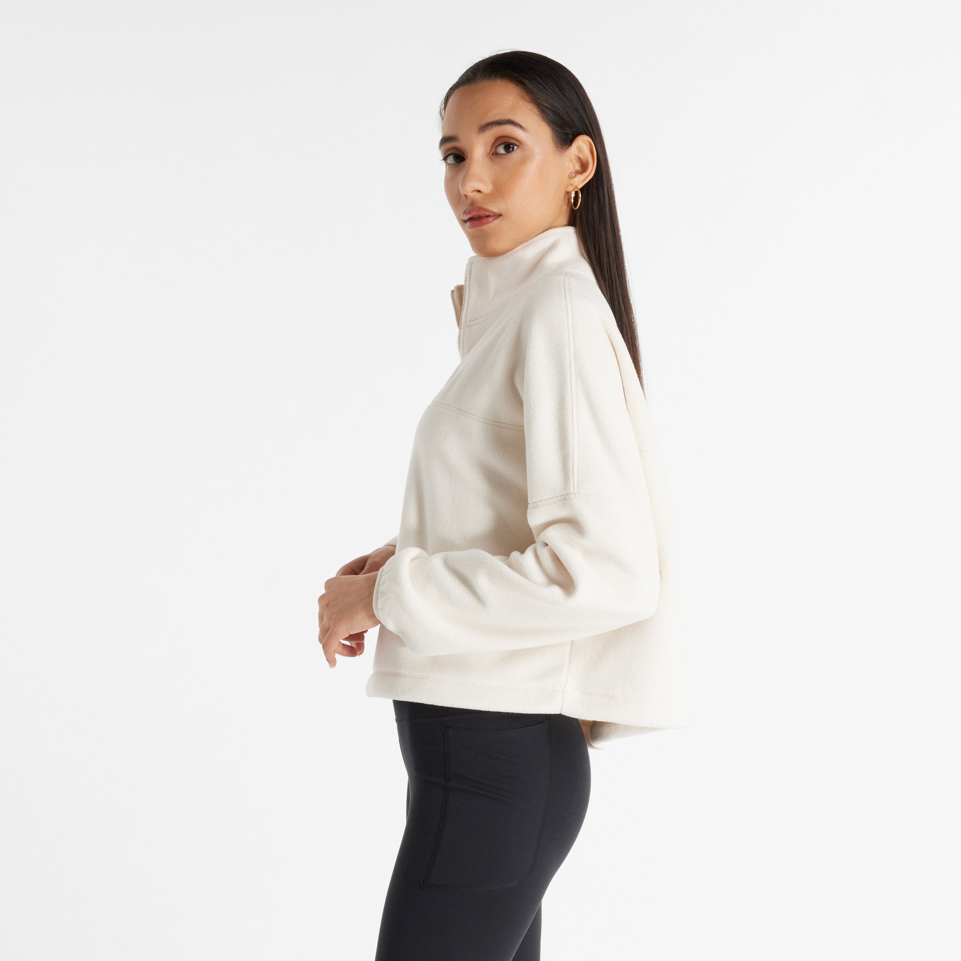 New Balance Polar Fleece Half Zip Kadın Bej Sweatshirt