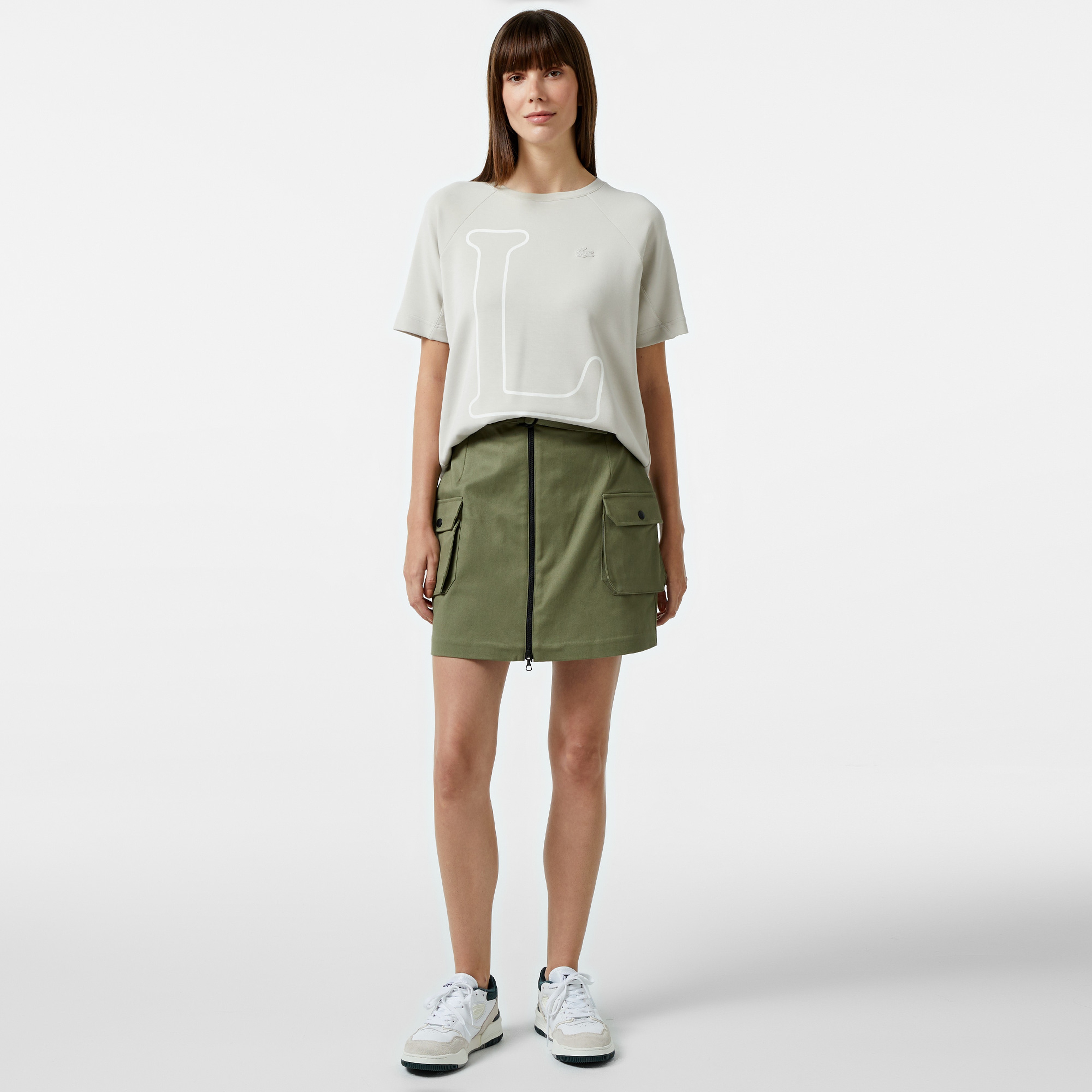 Kadın Loose Fit Bisiklet Yaka Baskılı Gri T-Shirt