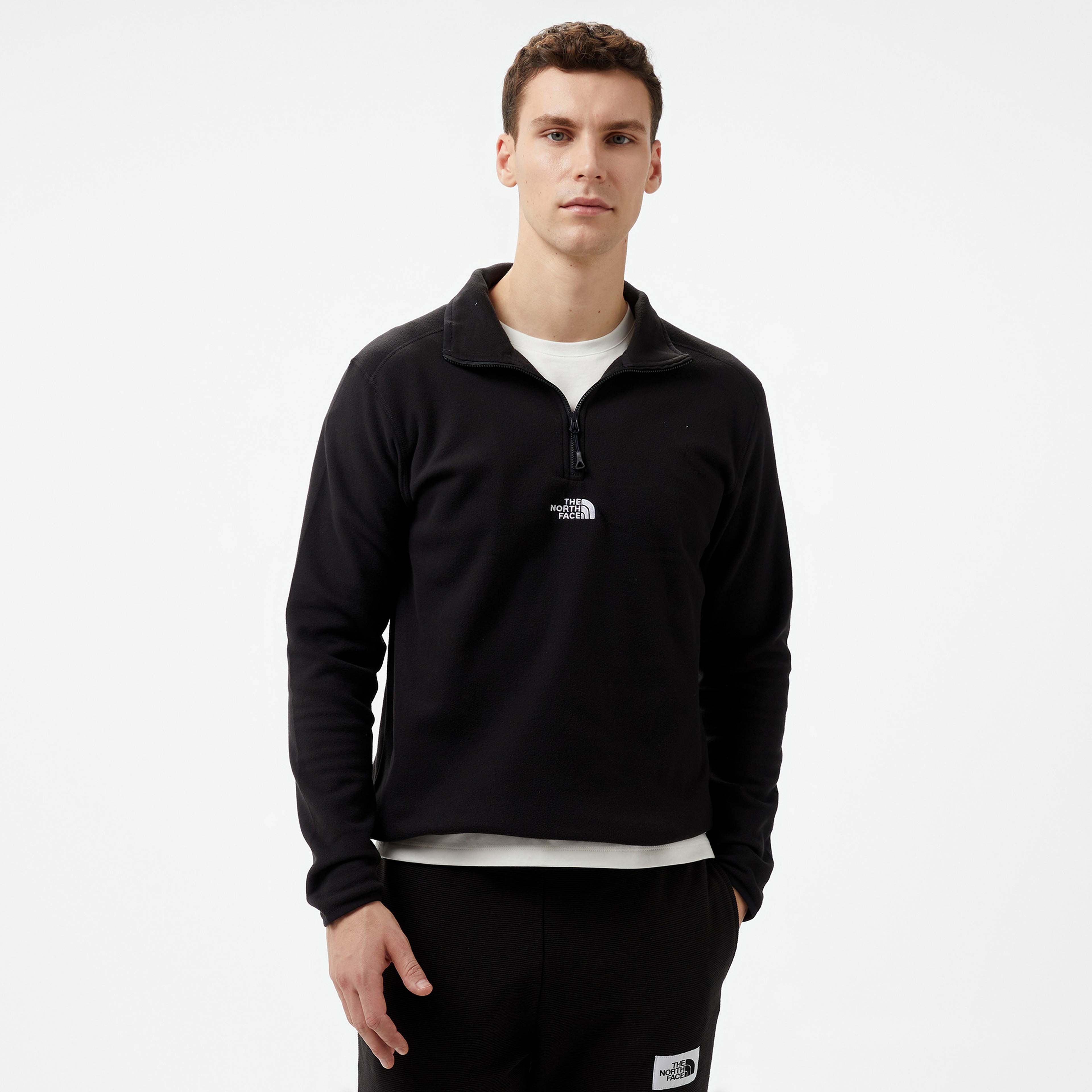 TNF Glacier 1/4 Zip - Embroidered Logo Erkek Siyah Sweatshirt