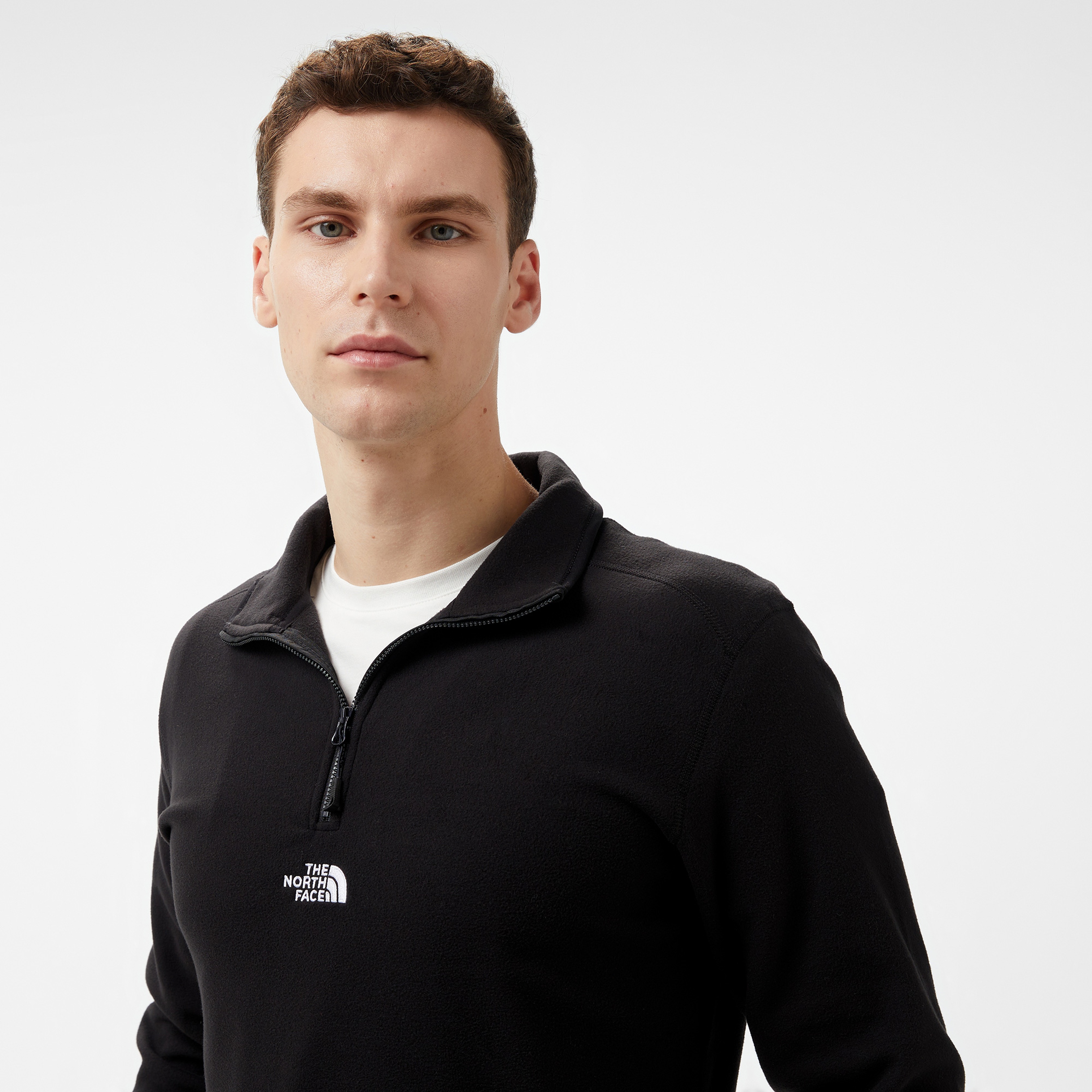 TNF Glacier 1/4 Zip - Embroidered Logo Erkek Siyah Sweatshirt