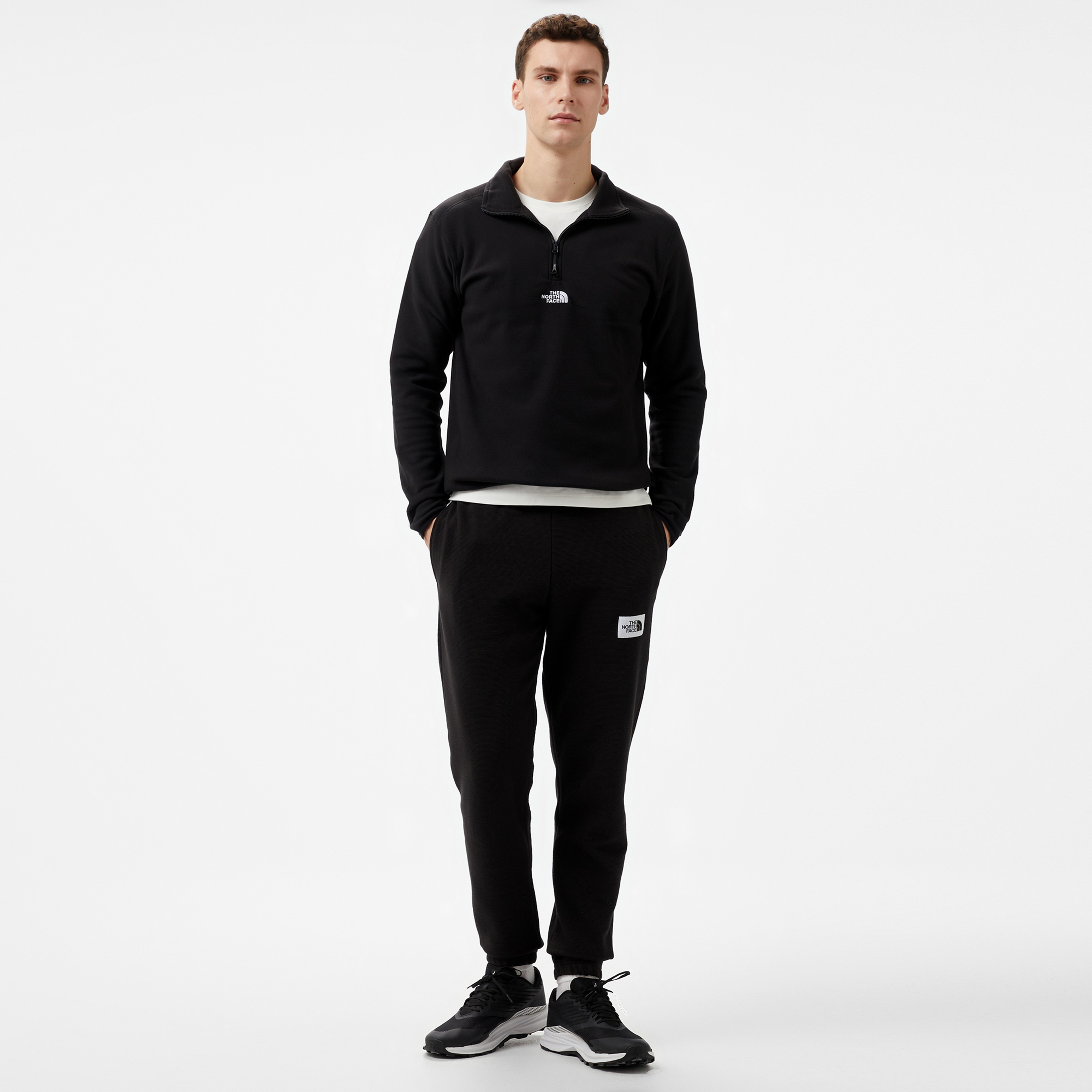 TNF Glacier 1/4 Zip - Embroidered Logo Erkek Siyah Sweatshirt