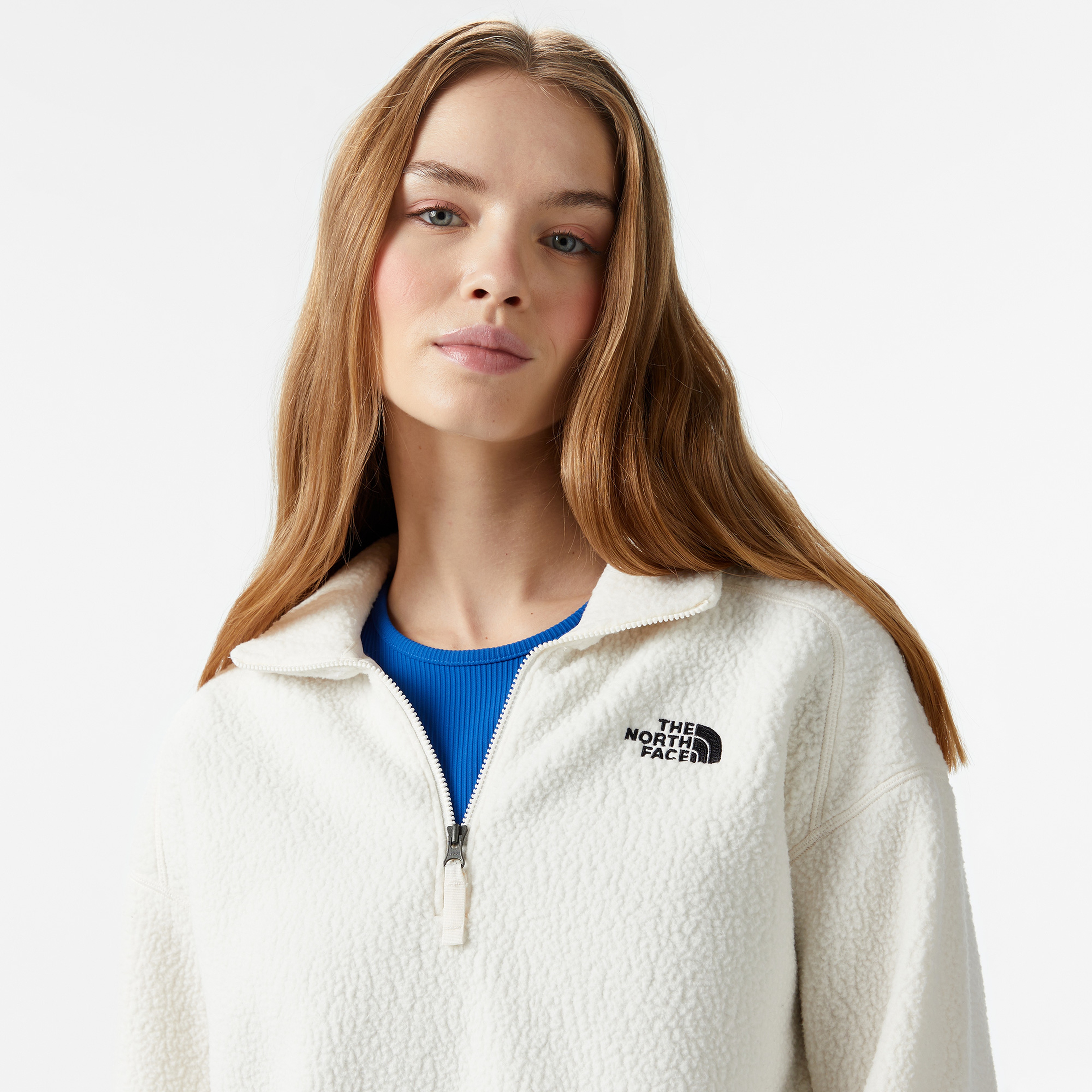 TNF Crop High Pile Fleece Kadın Beyaz Sweatshirt