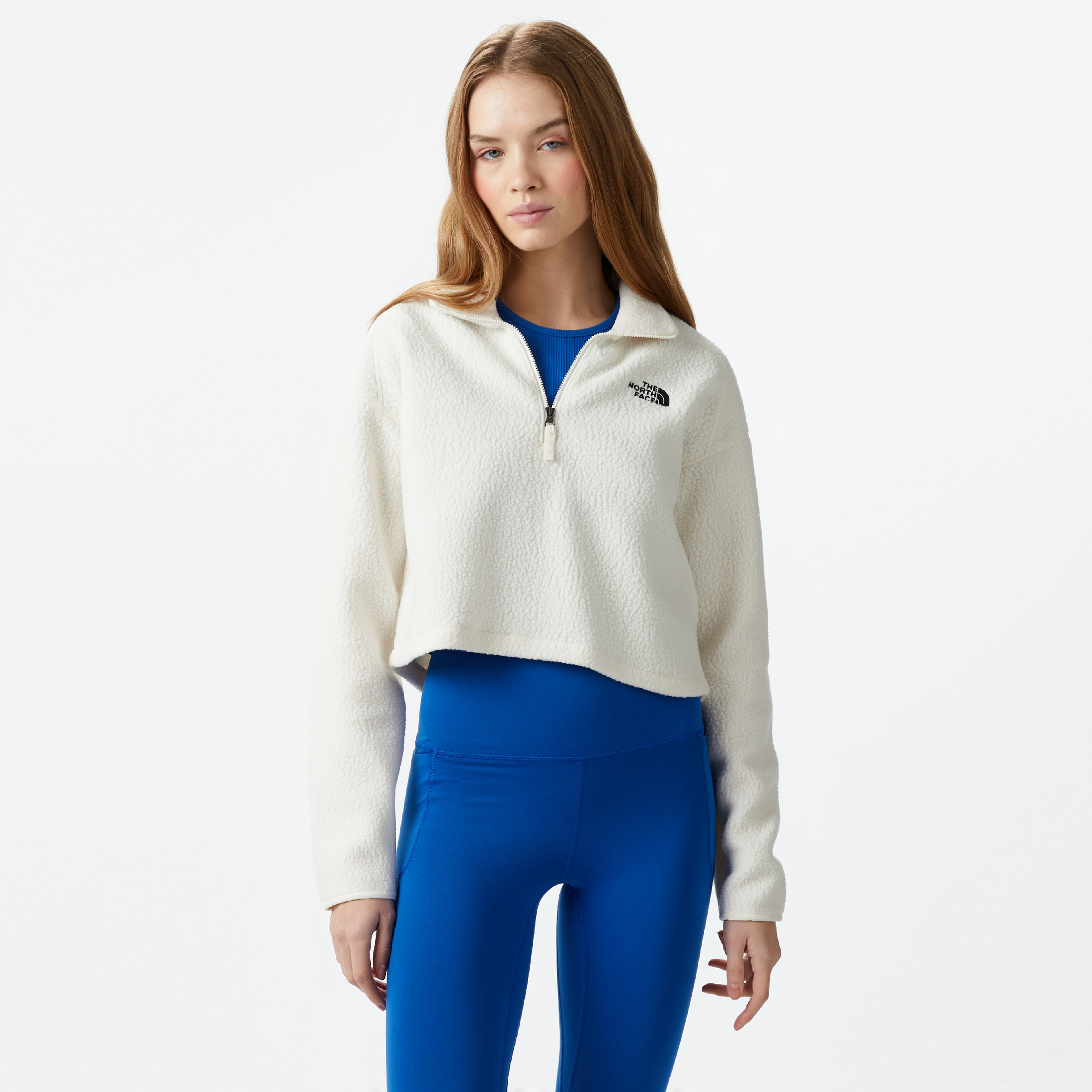 TNF Crop High Pile Fleece Kadın Beyaz Sweatshirt