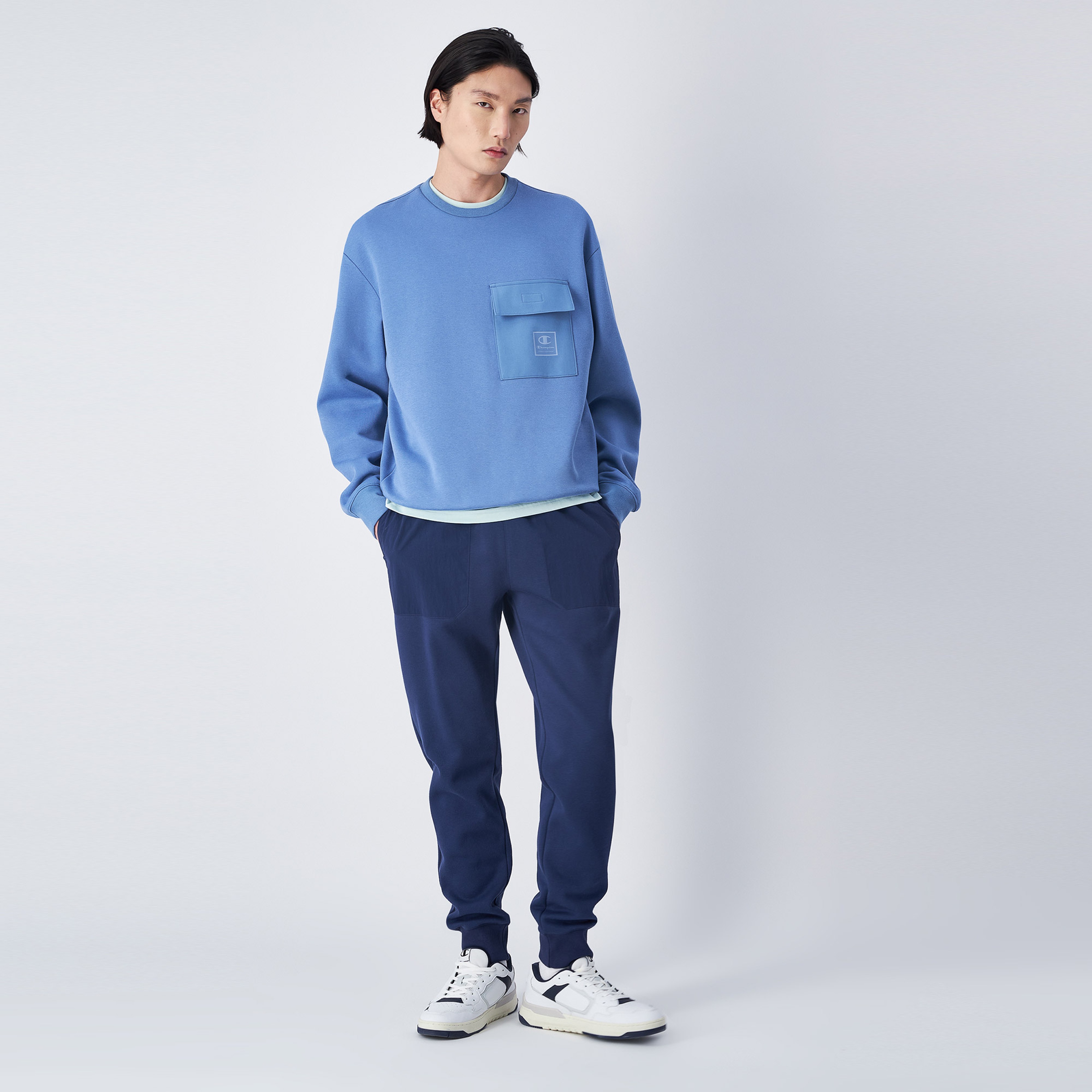 Champion Crewneck Erkek Mavi Sweatshirt