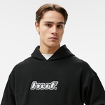 Huf Logo Applique Hooded Fleece Erkek Siyah Hoodie