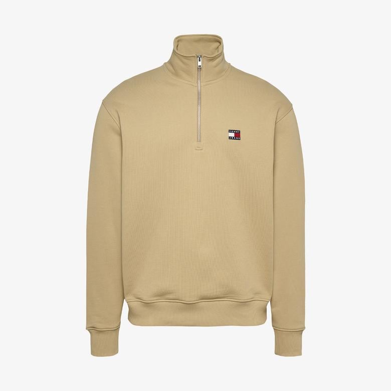 Tommy Hilfiger Tjm Rlx Badge 1/4 Zip Erkek Bej Sweatshirt