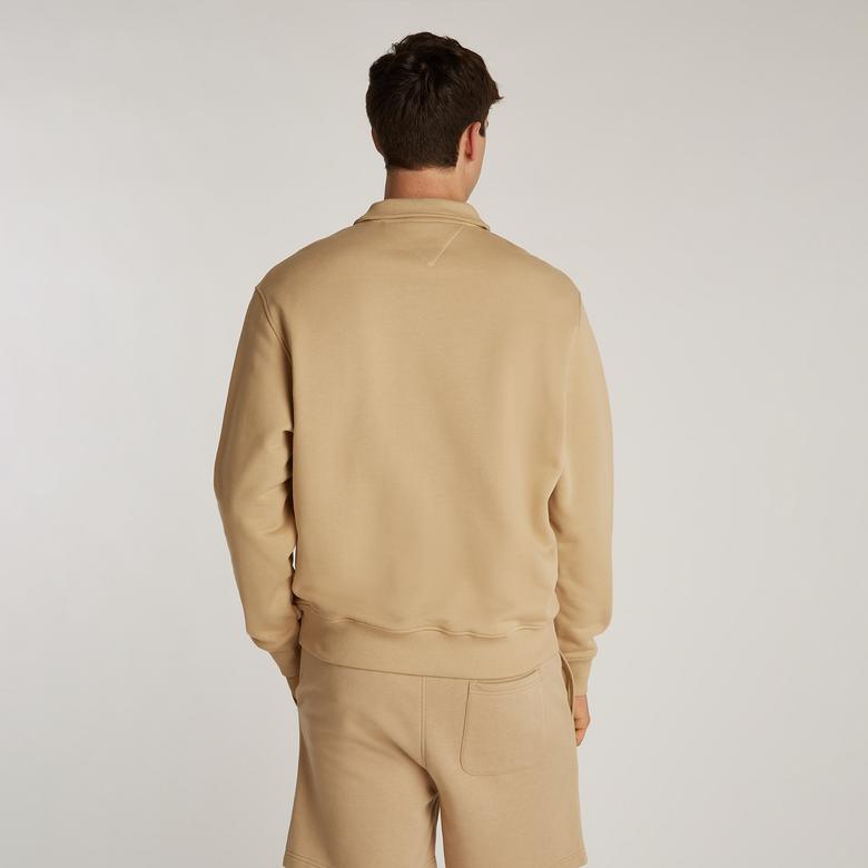 Tommy Hilfiger Tjm Rlx Badge 1/4 Zip Erkek Bej Sweatshirt