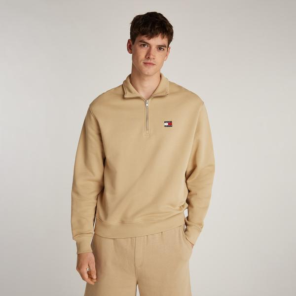 Tommy Hilfiger Tjm Rlx Badge 1/4 Zip Erkek Bej Sweatshirt