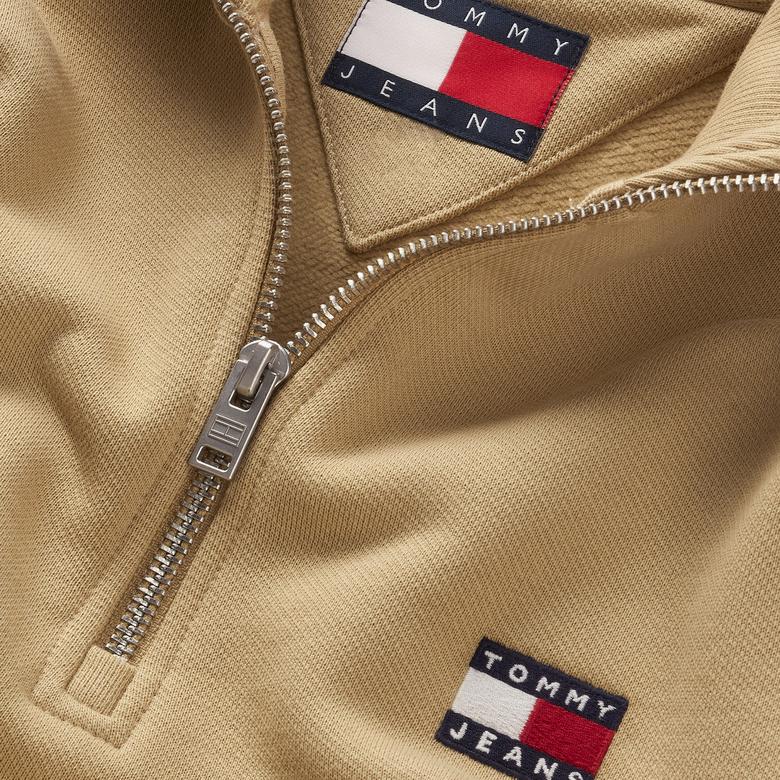 Tommy Hilfiger Tjm Rlx Badge 1/4 Zip Erkek Bej Sweatshirt