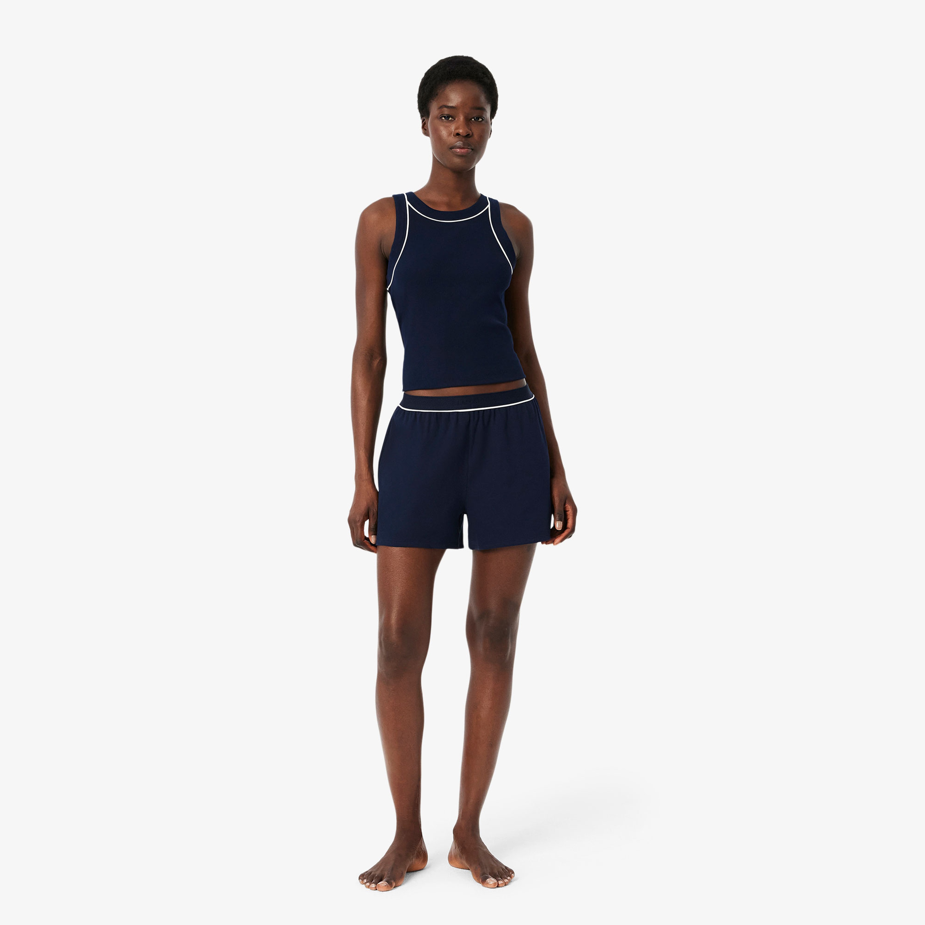 Kadın Kolsuz Bisiklet Yaka Lacivert Pijama Takımı