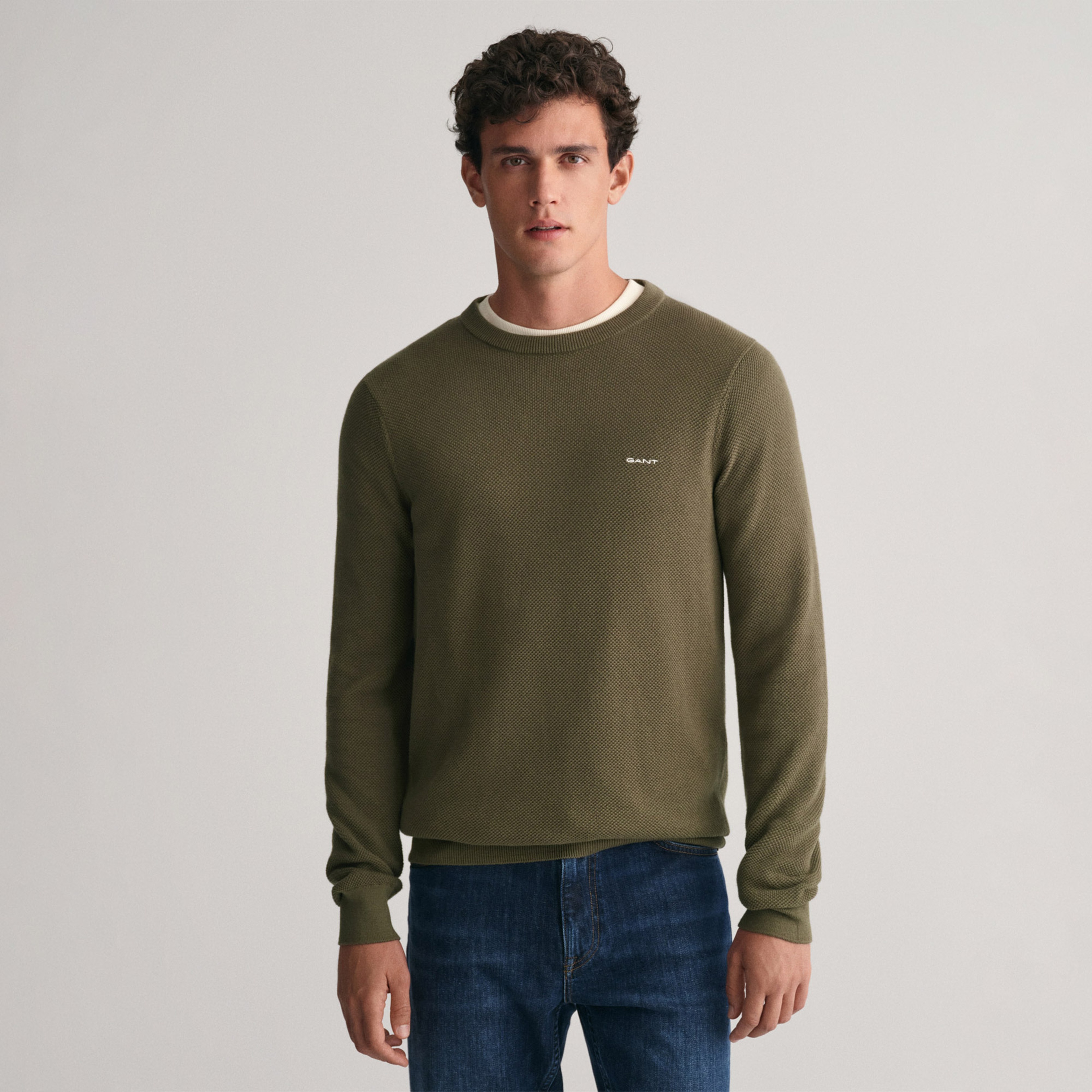 GANT Erkek Yeşil Regular Fit Bisiklet Yaka Kazak