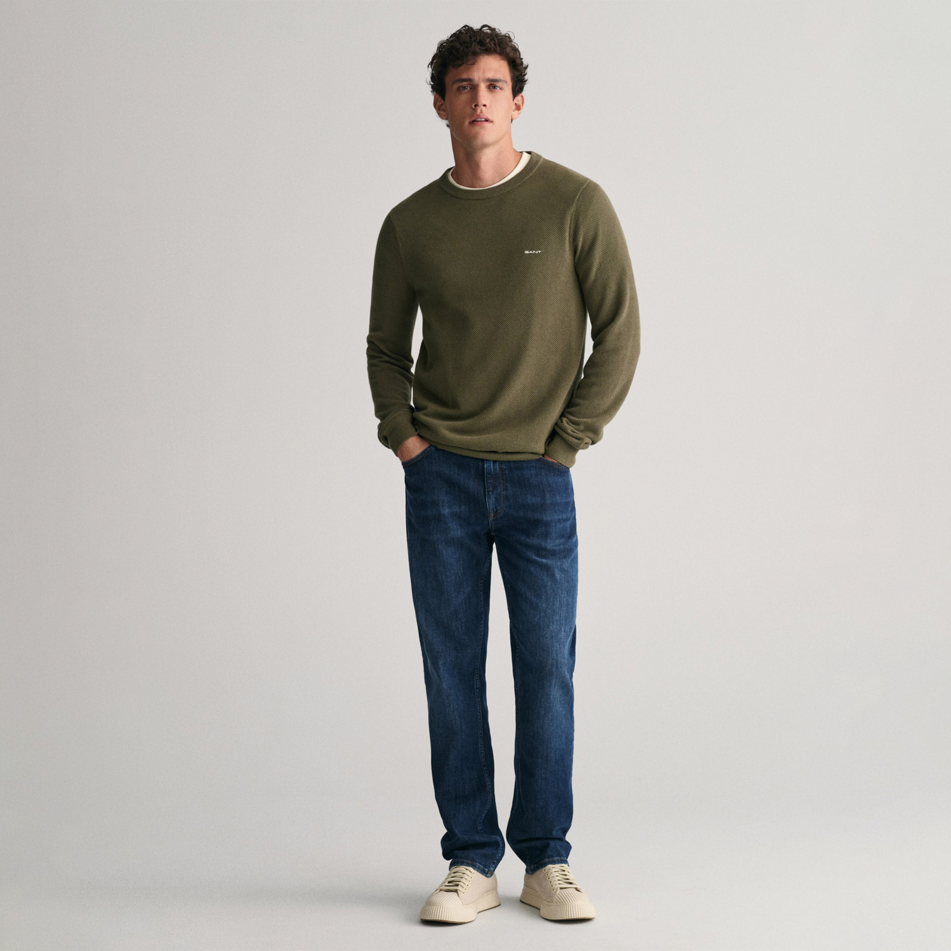 GANT Erkek Yeşil Regular Fit Bisiklet Yaka Kazak