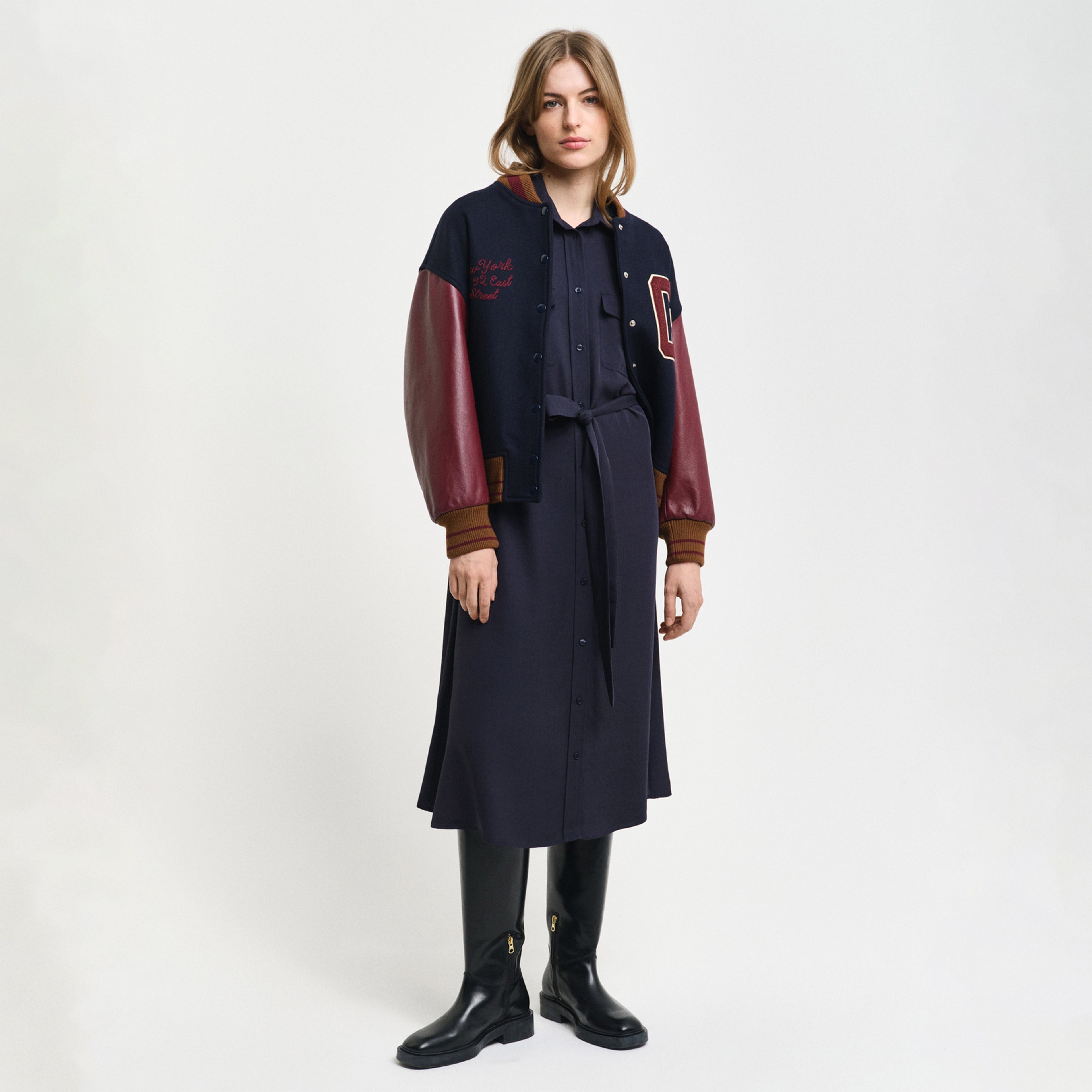 GANT Kadın Lacivert Regular Fit Düğmeli Yaka Elbise