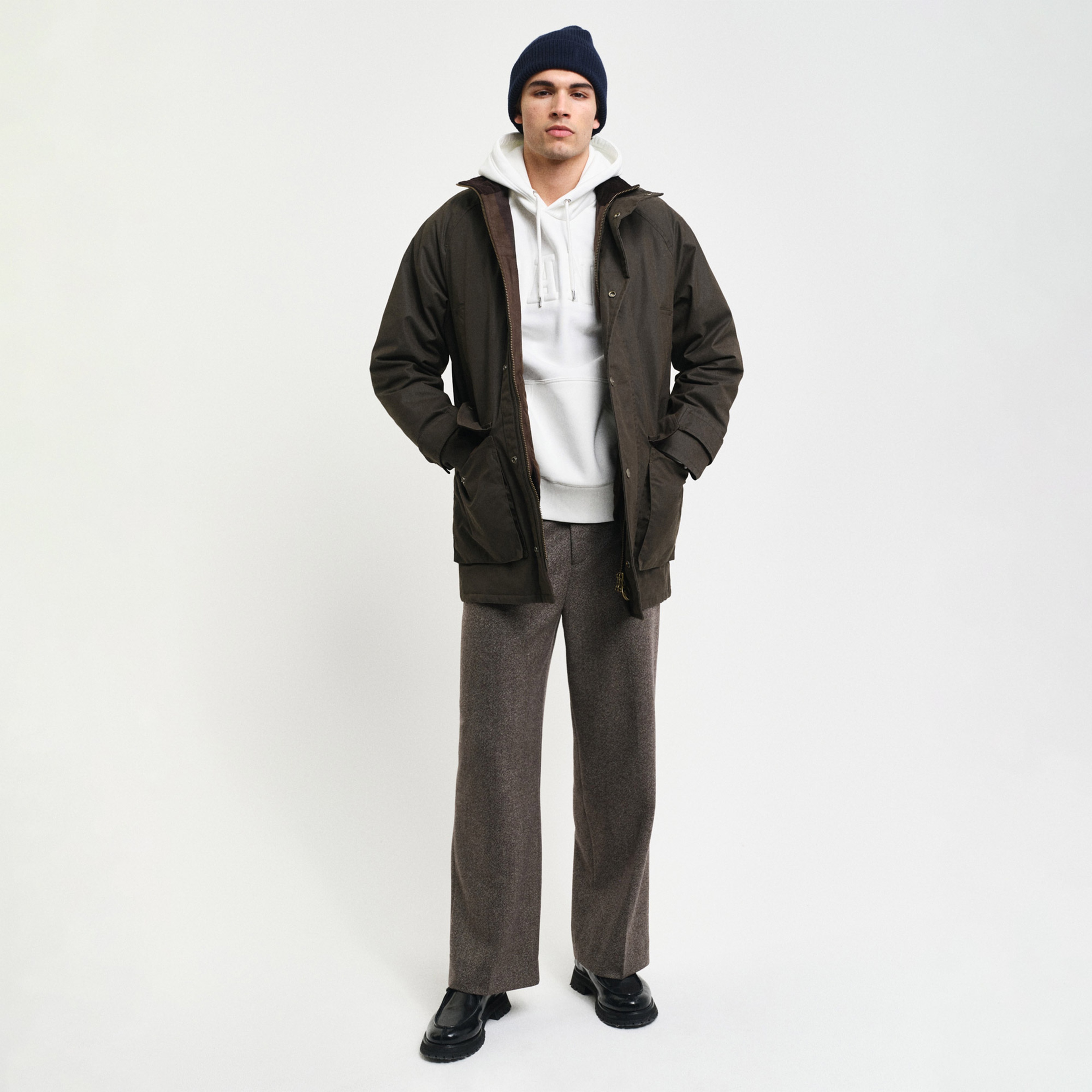 GANT Erkek Beyaz Regular Fit Kapüşonlu Logolu Sweatshirt