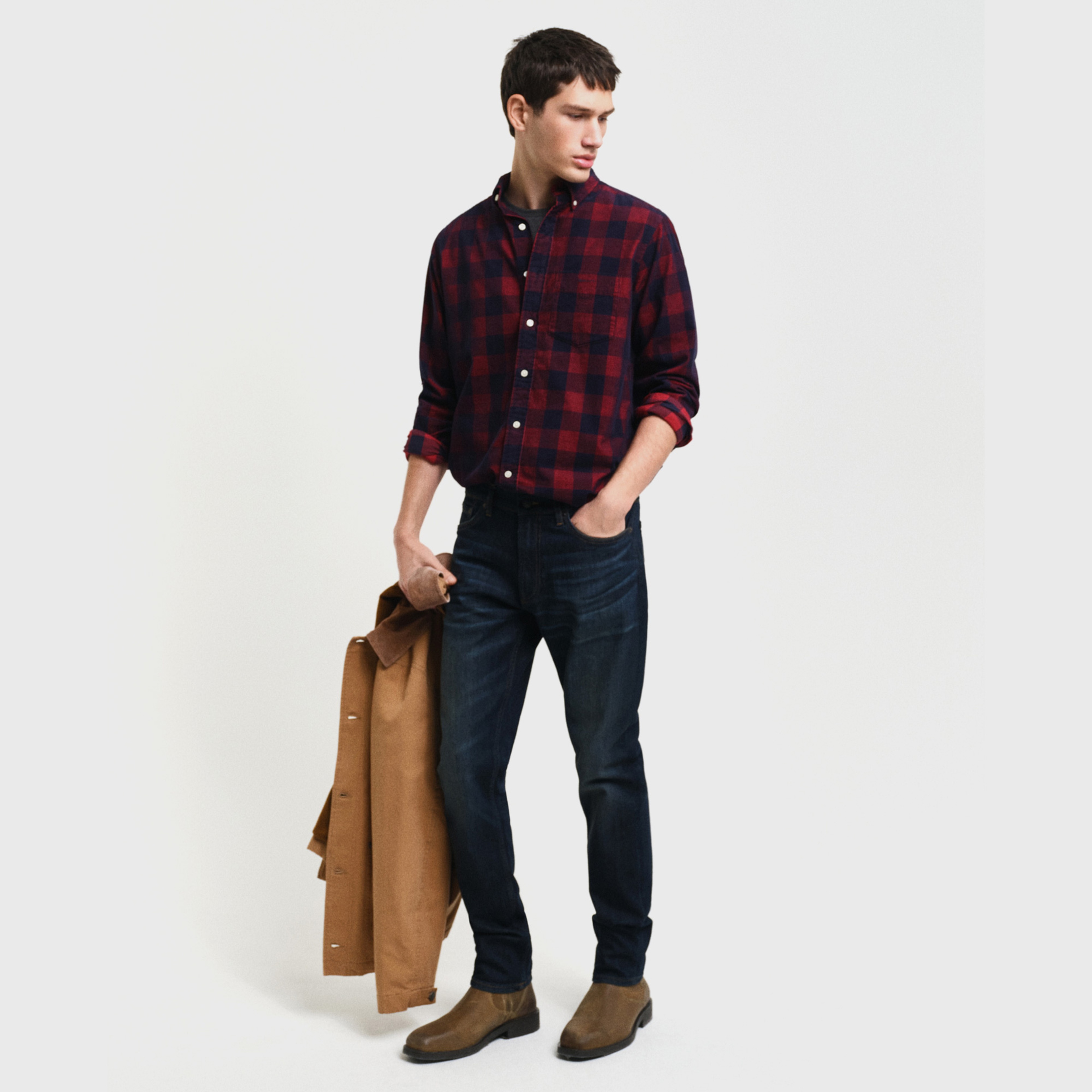 GANT Erkek Kırmızı Regular Fit Düğmeli Yaka Kareli Gömlek