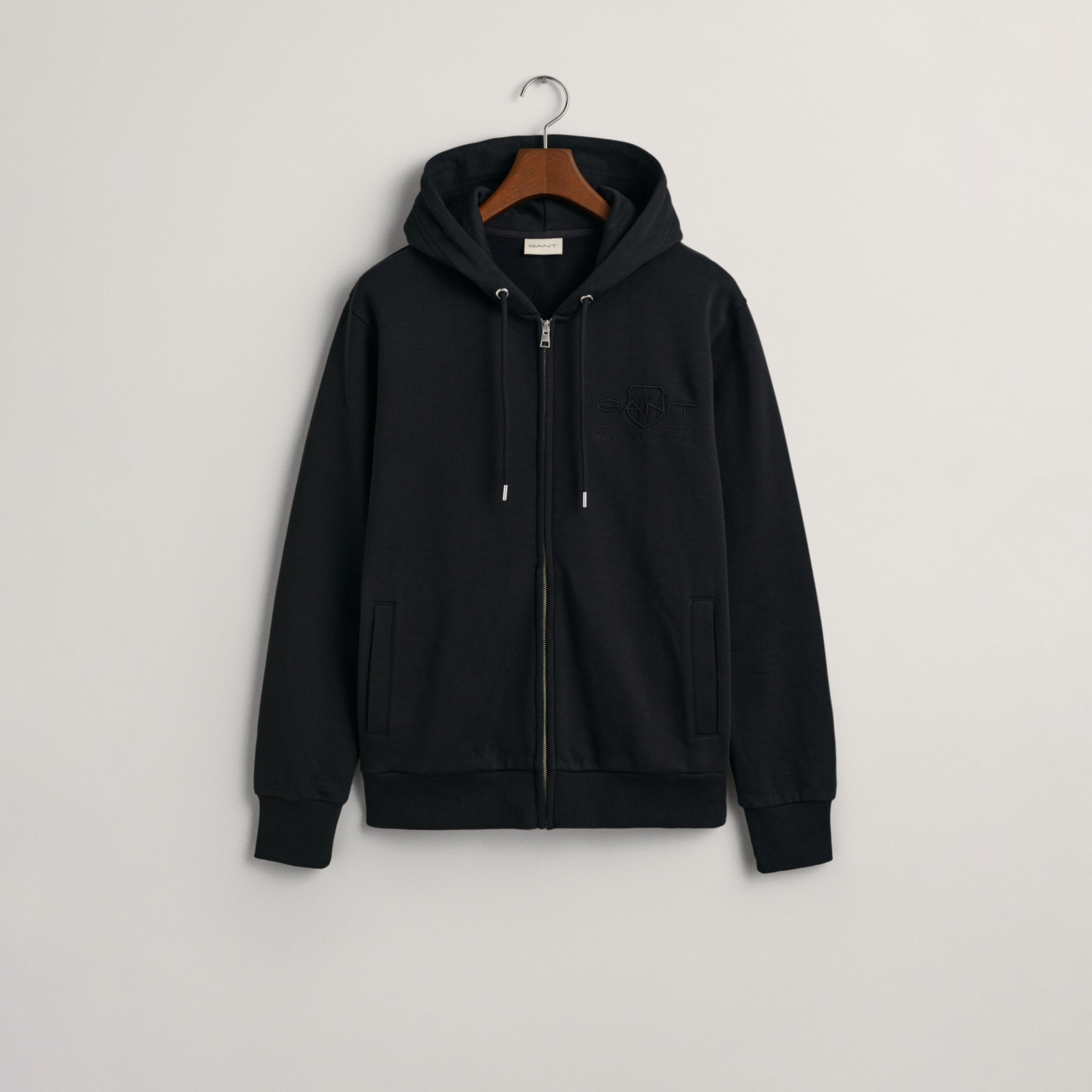 GANT Erkek Siyah Regular Fit Fermuarlı Logolu Sweatshirt