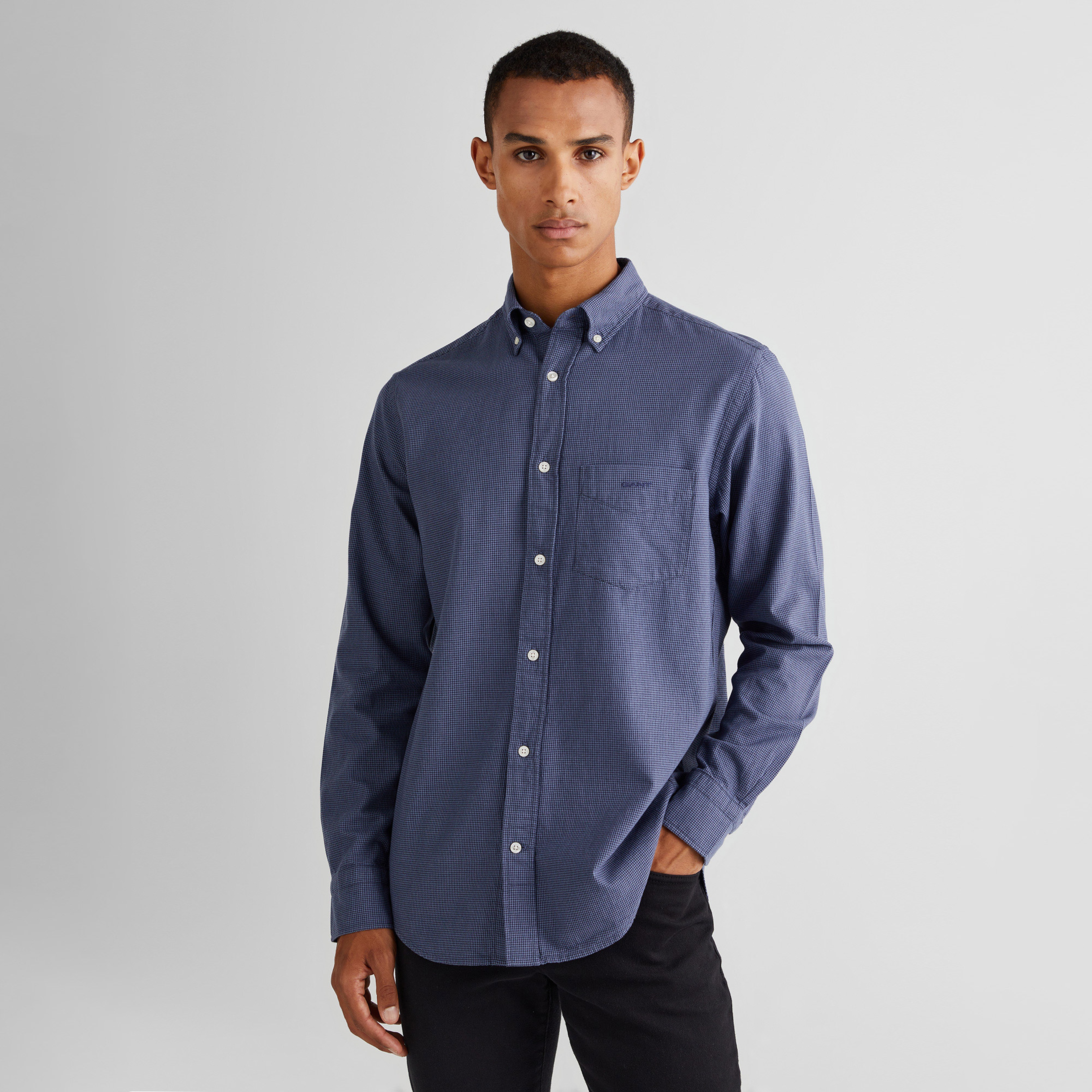 GANT Erkek Lacivert Regular Fit Düğmeli Yaka Kareli Gömlek