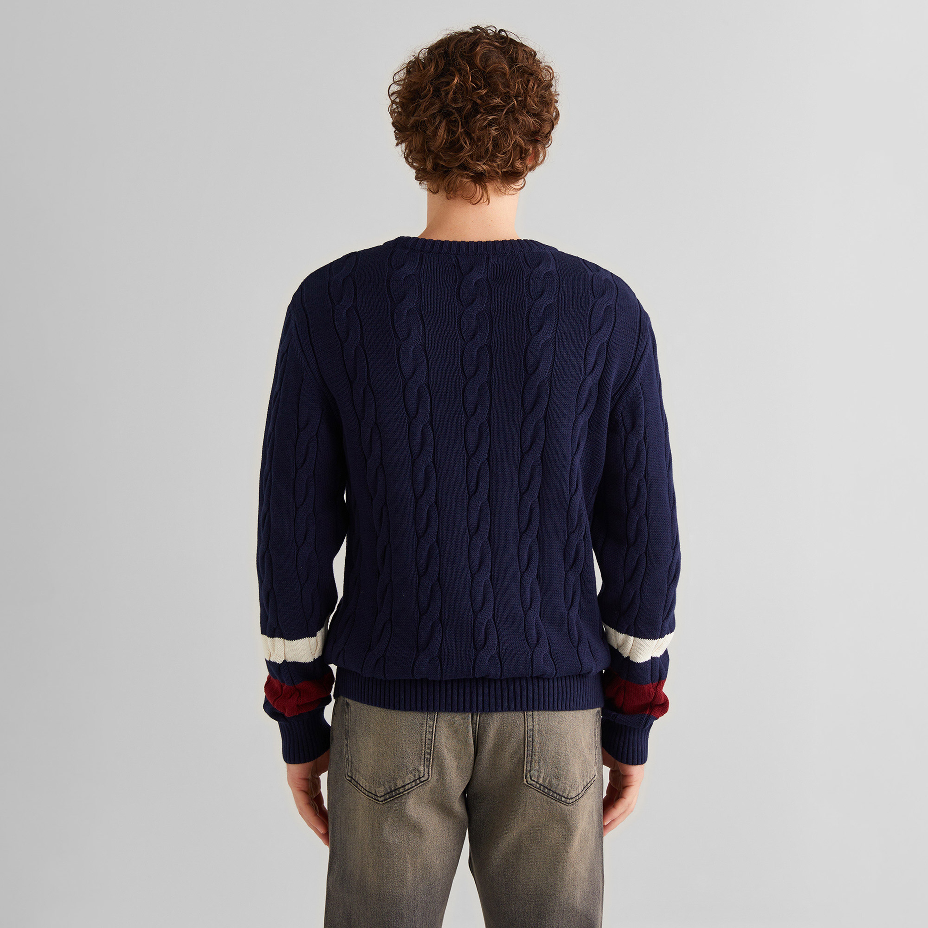 GANT Erkek Lacivert Relaxed Fit Bisiklet Yaka Renk Bloklu Kazak