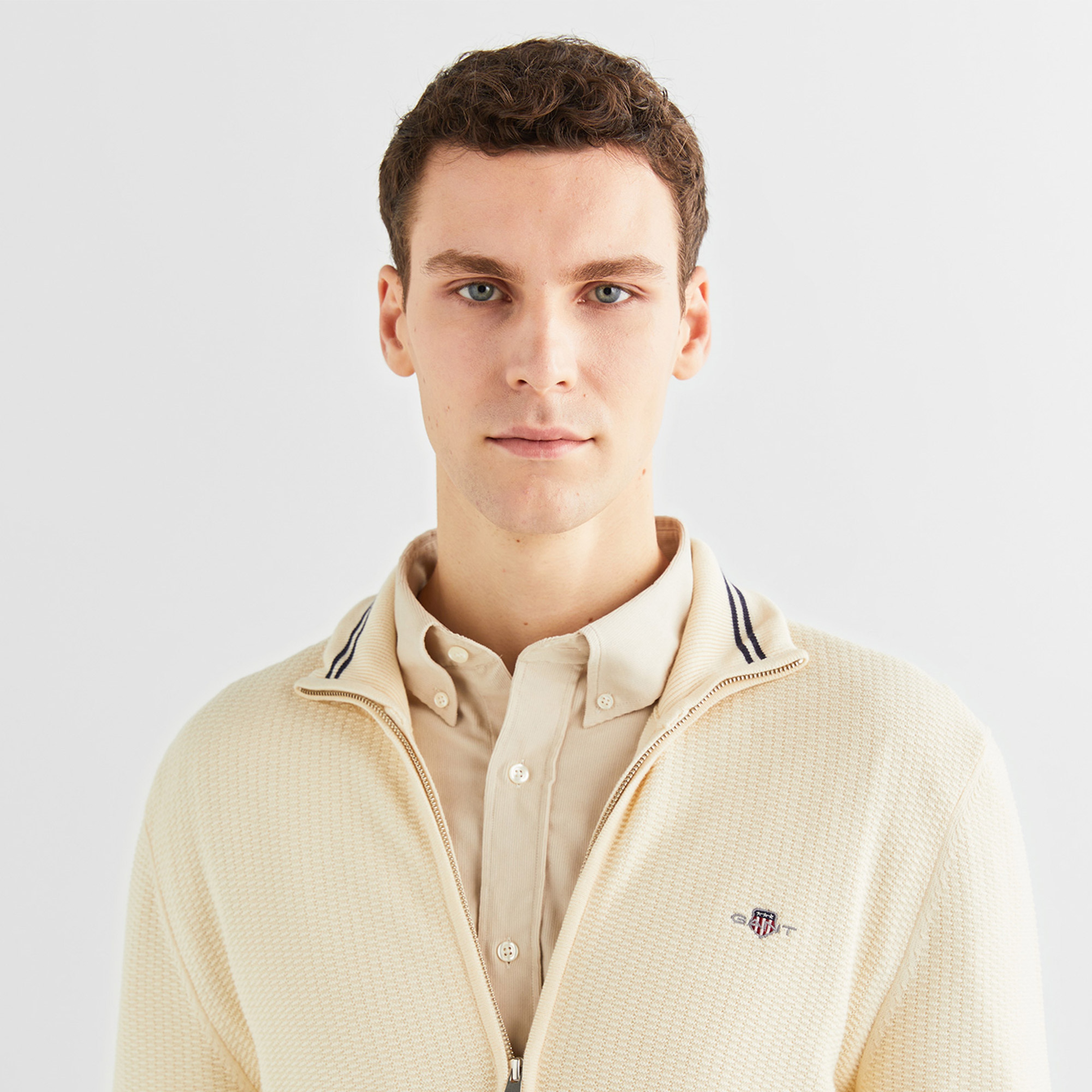 GANT Erkek Krem Regular Fit Fermuarlı Hırka