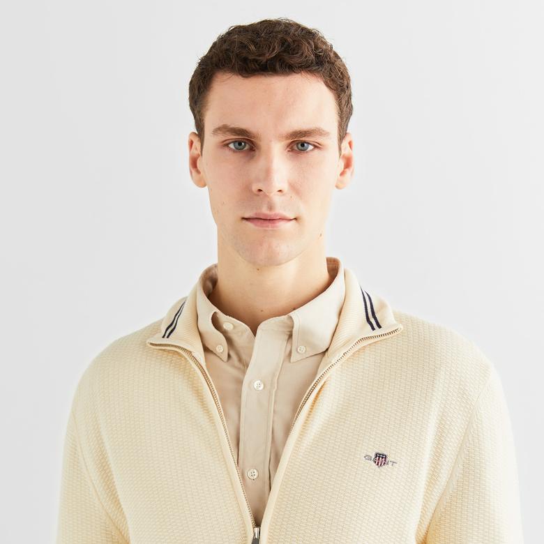 GANT Erkek Krem Regular Fit Fermuarlı Hırka