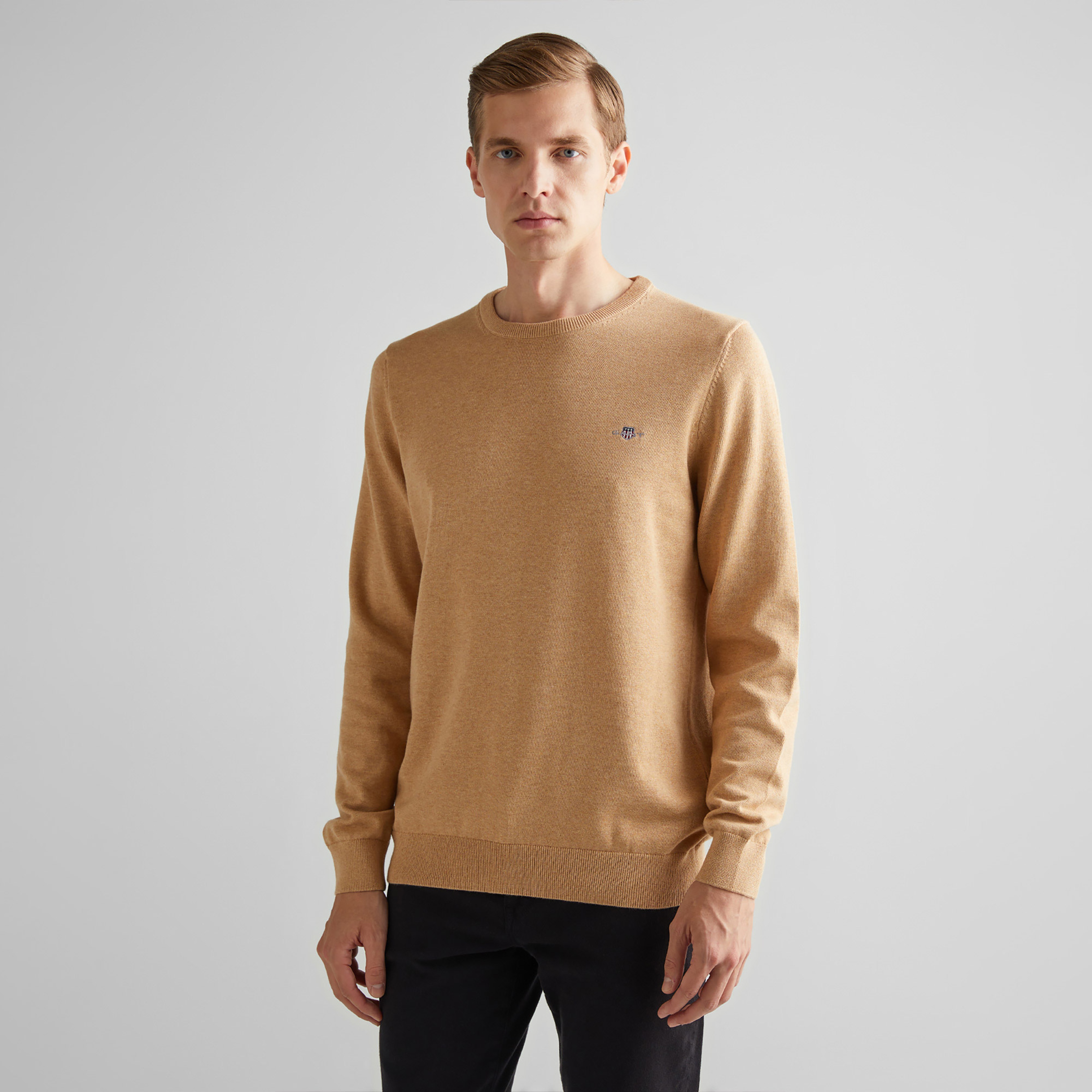 GANT Erkek Kahverengi Regular Fit Bisiklet Yaka Kazak