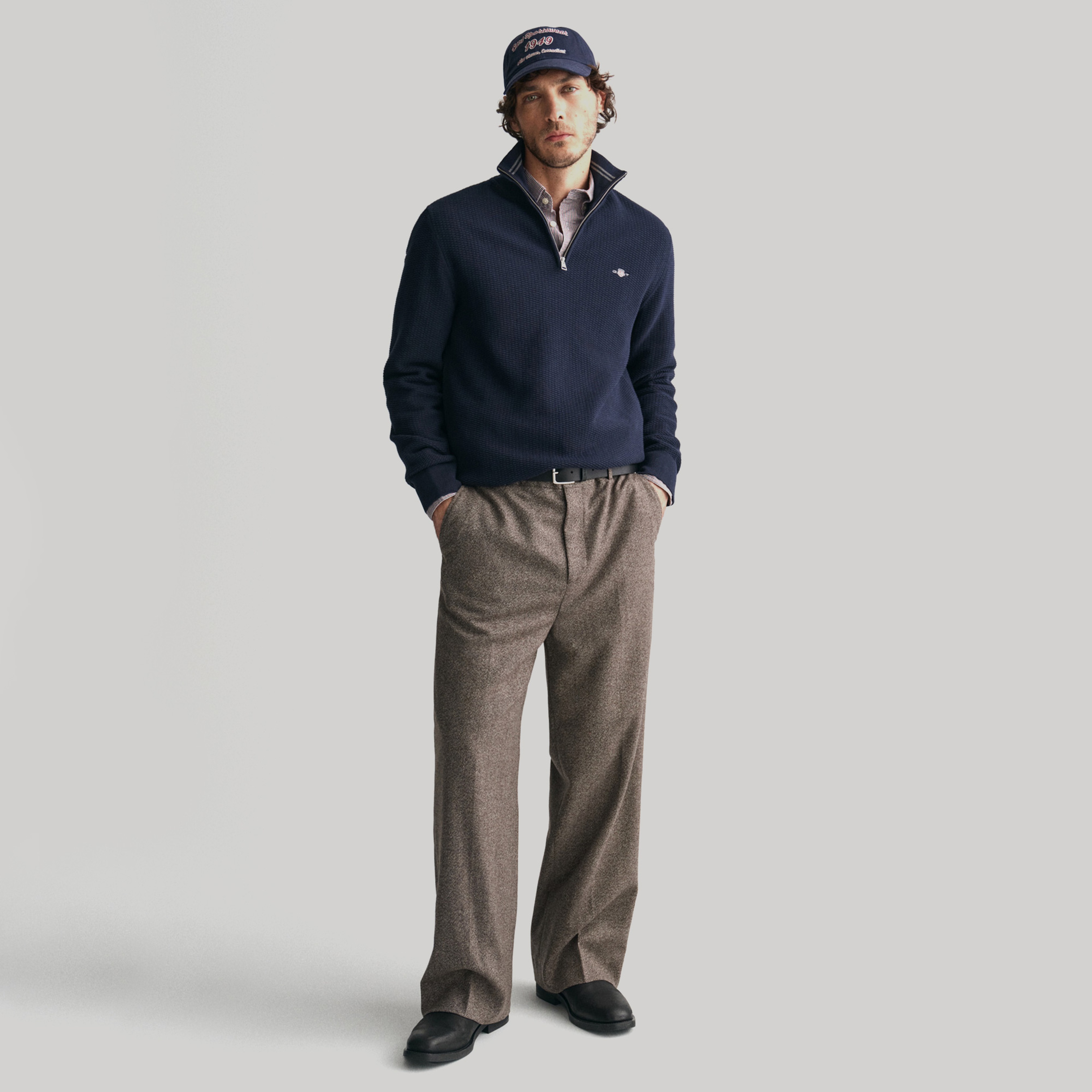 GANT Erkek Lacivert Regular Fit Yarım Fermuarlı Kazak