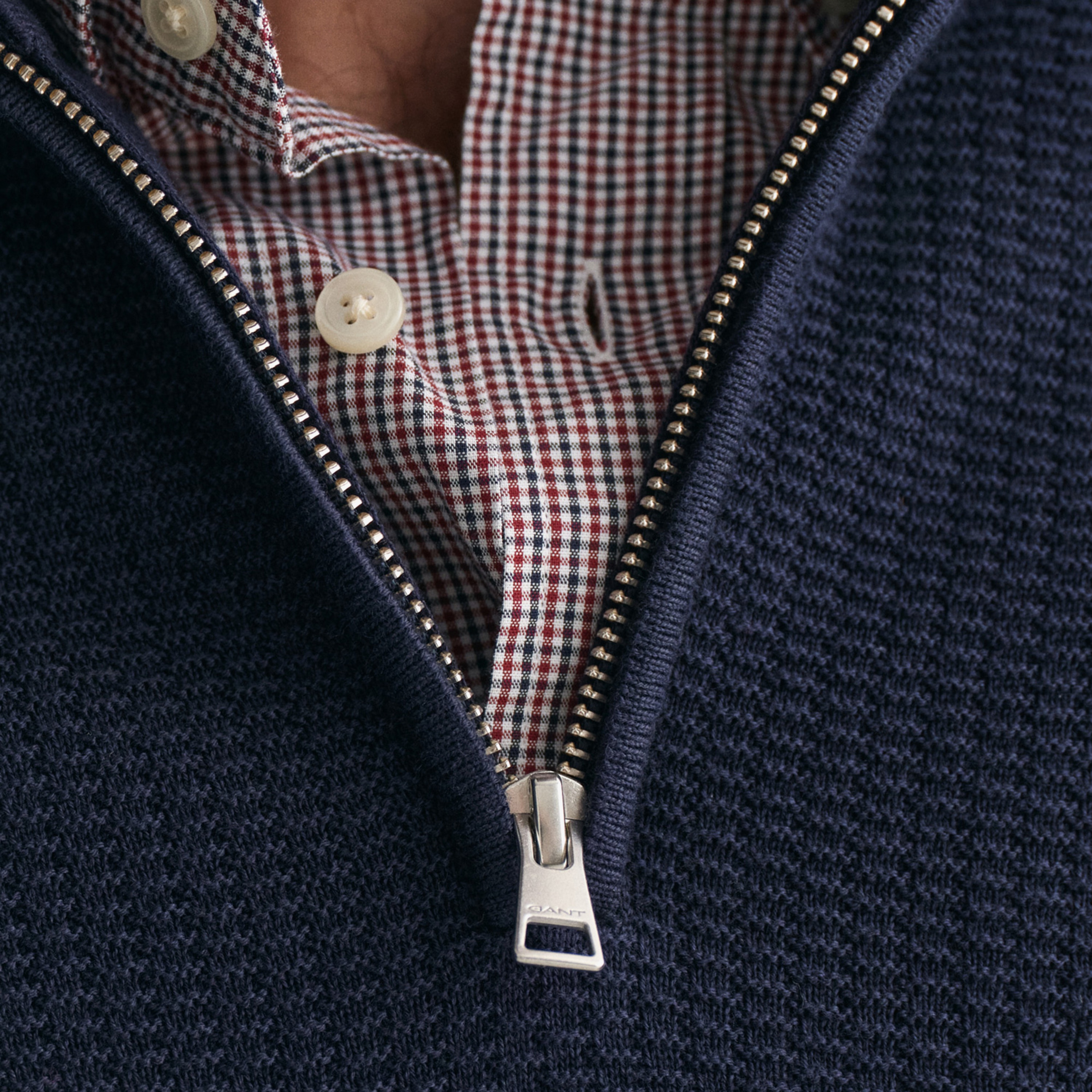 GANT Erkek Lacivert Regular Fit Yarım Fermuarlı Kazak