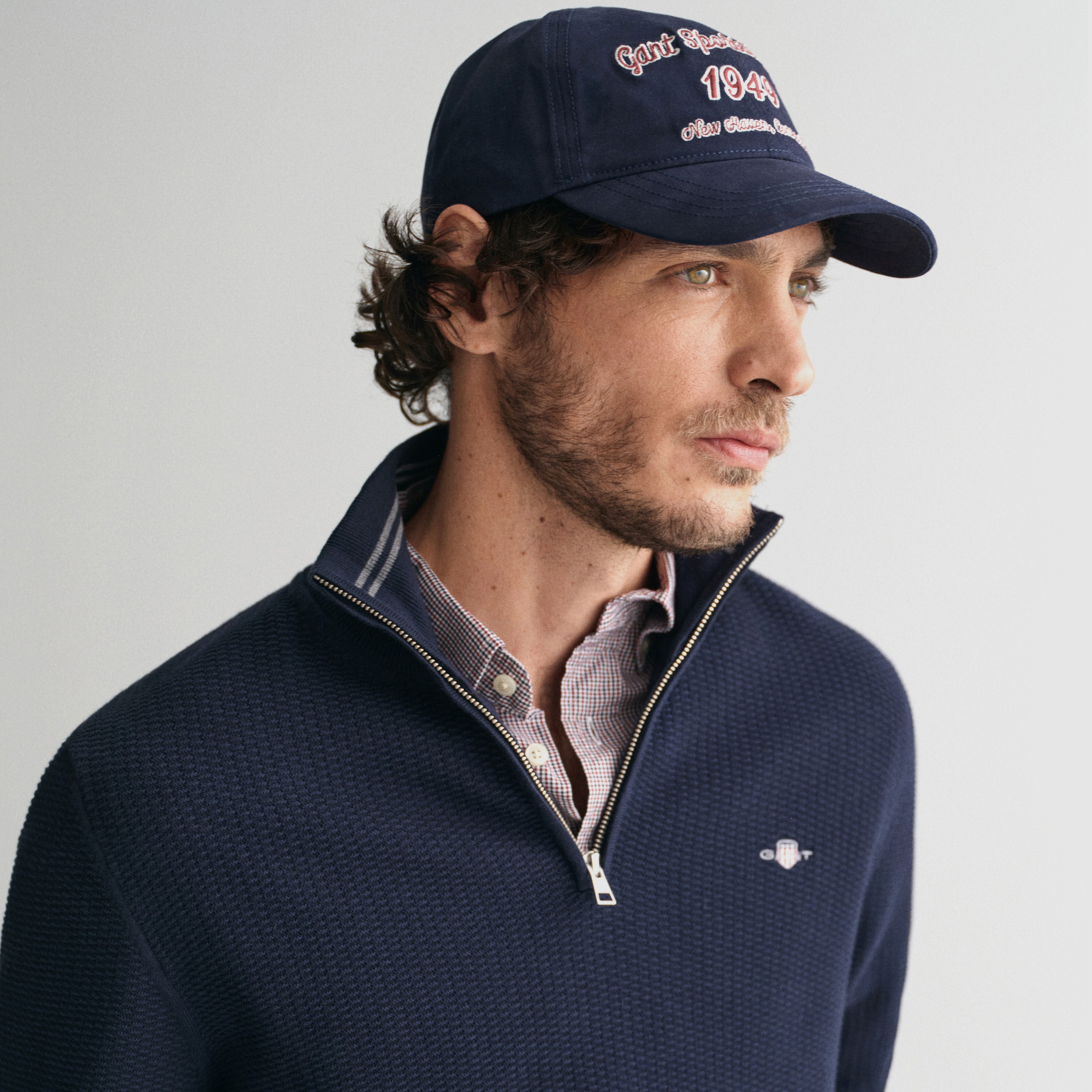 GANT Erkek Lacivert Regular Fit Yarım Fermuarlı Kazak