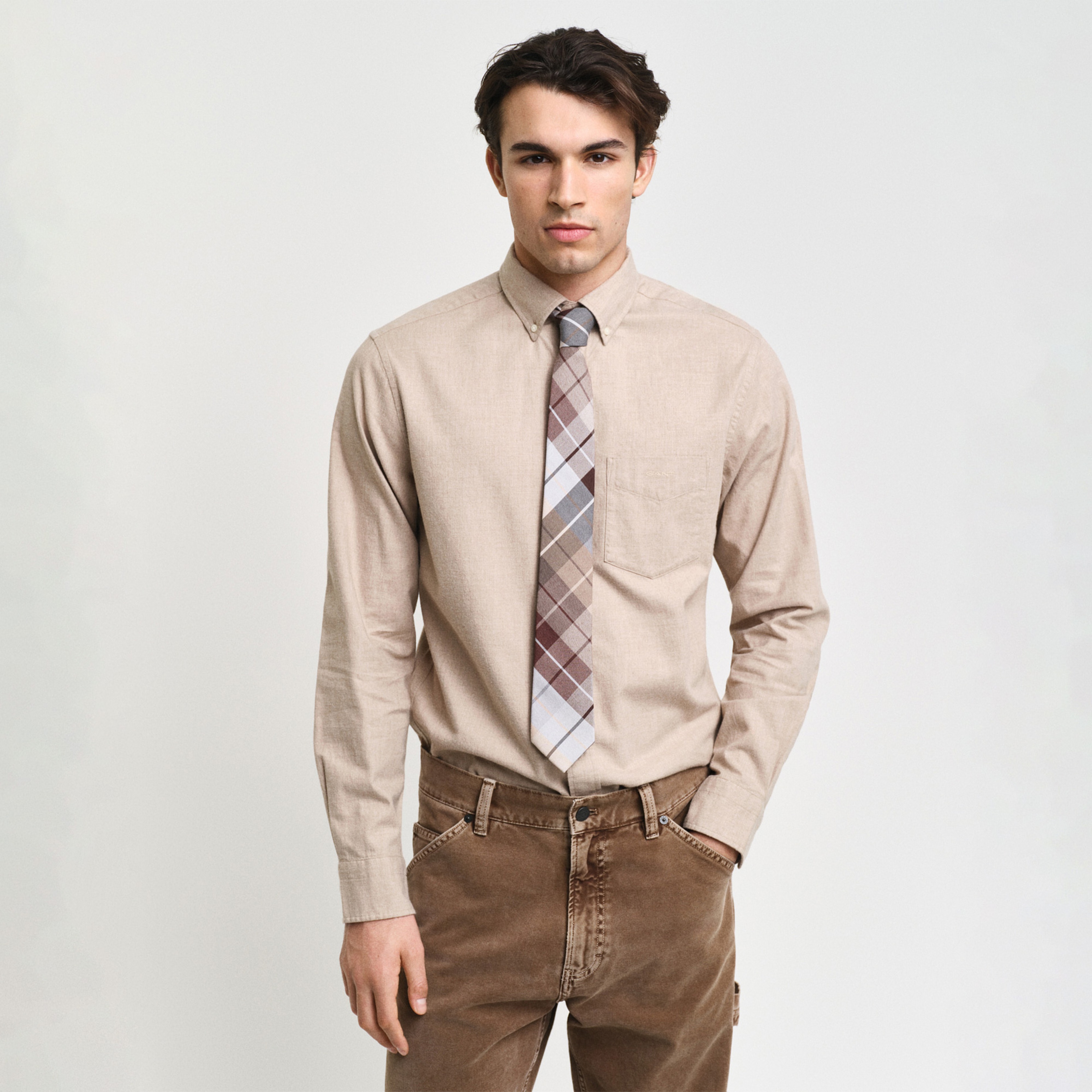 GANT Erkek Bej Regular Fit Düğmeli Yaka Gömlek