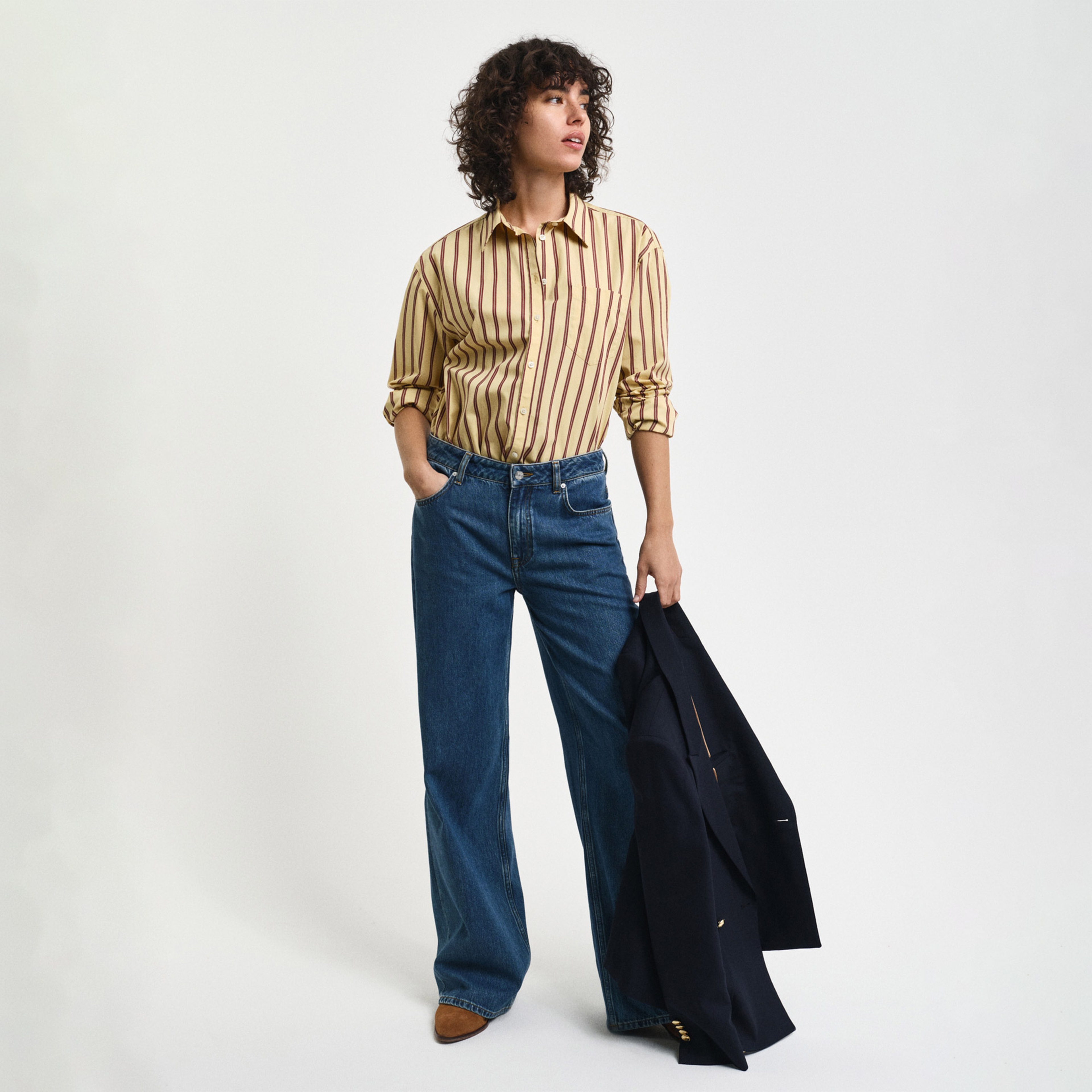 GANT Kadın Kahverengi Relaxed Fit Düğmeli Yaka Gömlek