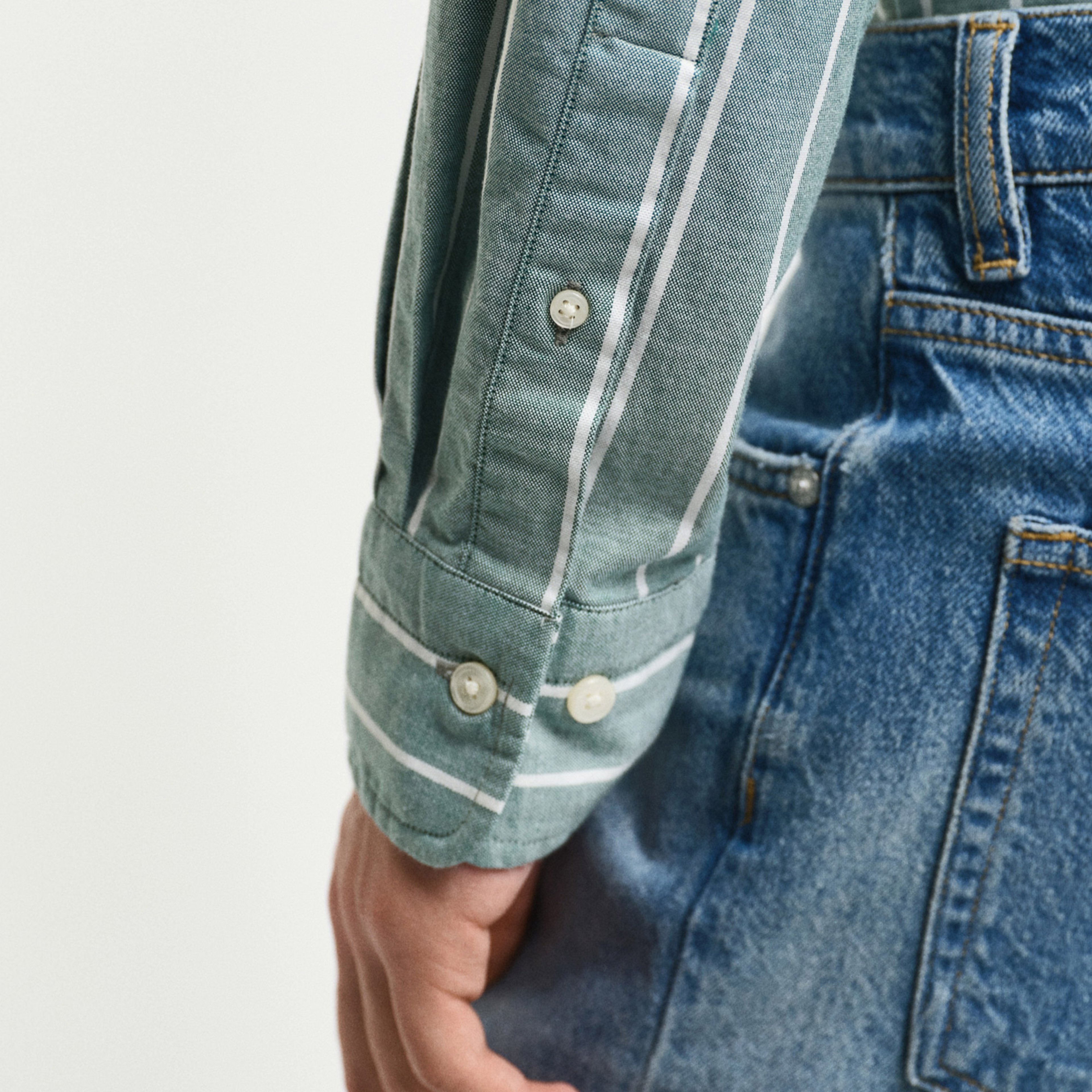 GANT Erkek Yeşil Slim Fit Düğmeli Yaka Çizgili Oxford Gömlek