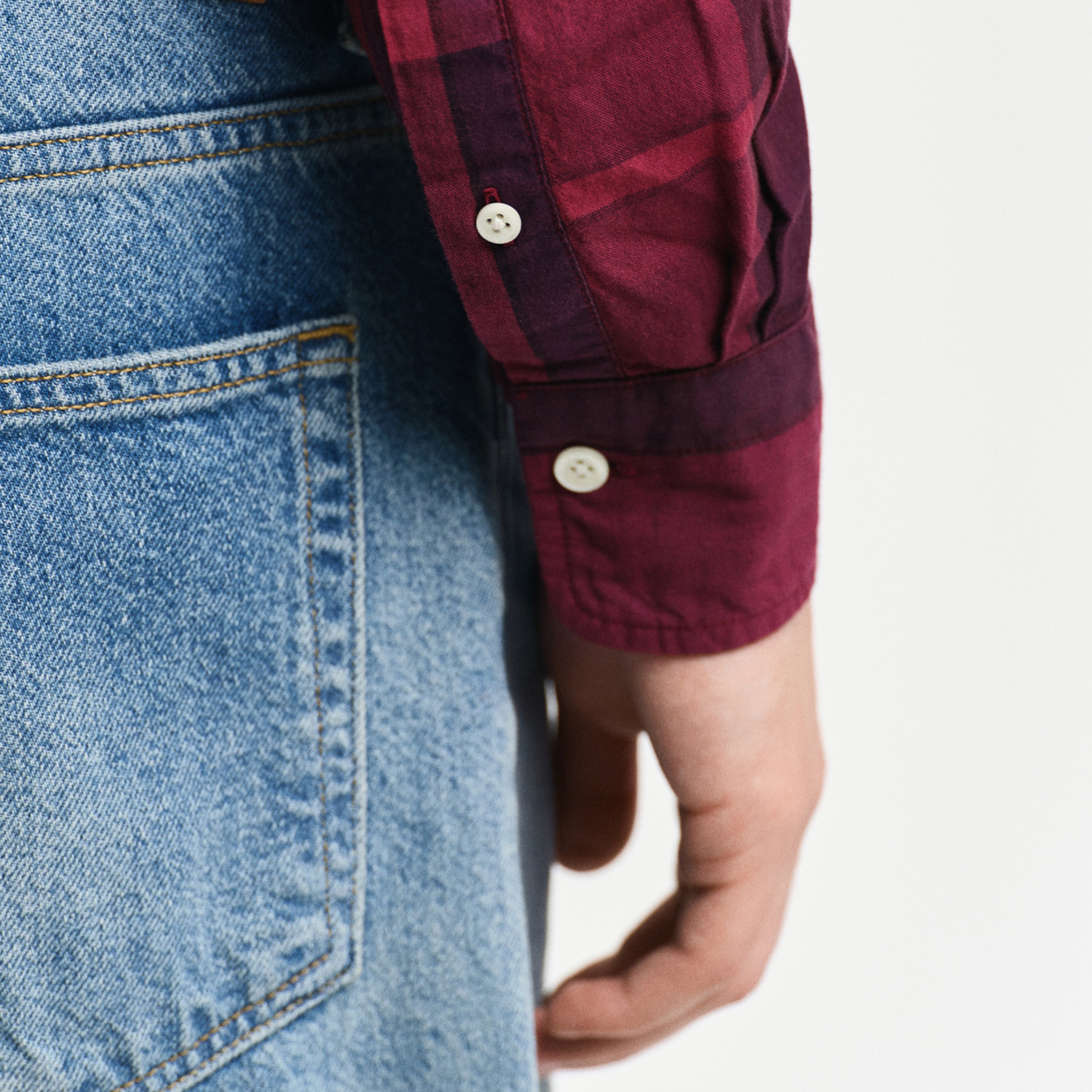 GANT Erkek Bordo Regular Fit Düğmeli Yaka Kareli Gömlek