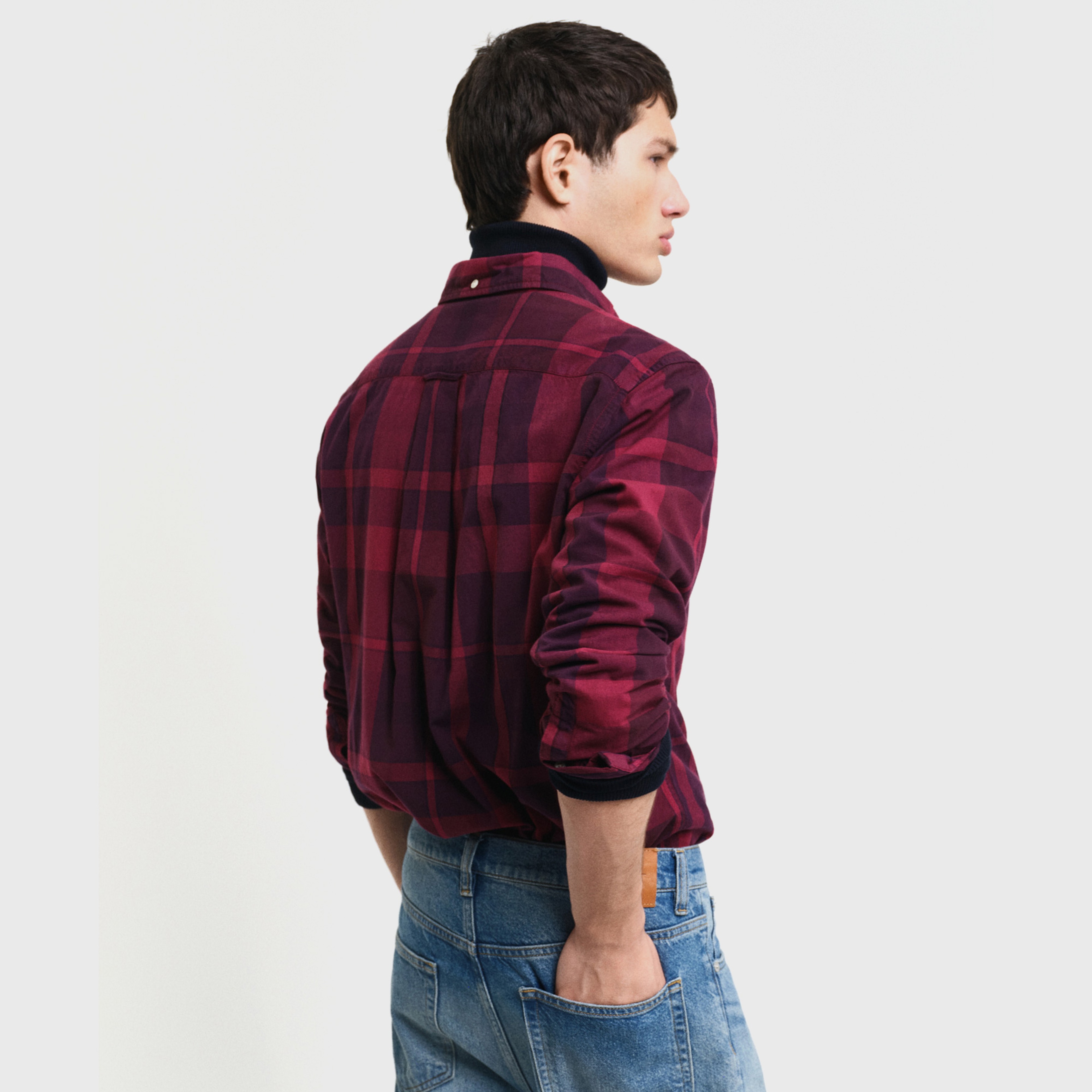 GANT Erkek Bordo Regular Fit Düğmeli Yaka Kareli Gömlek