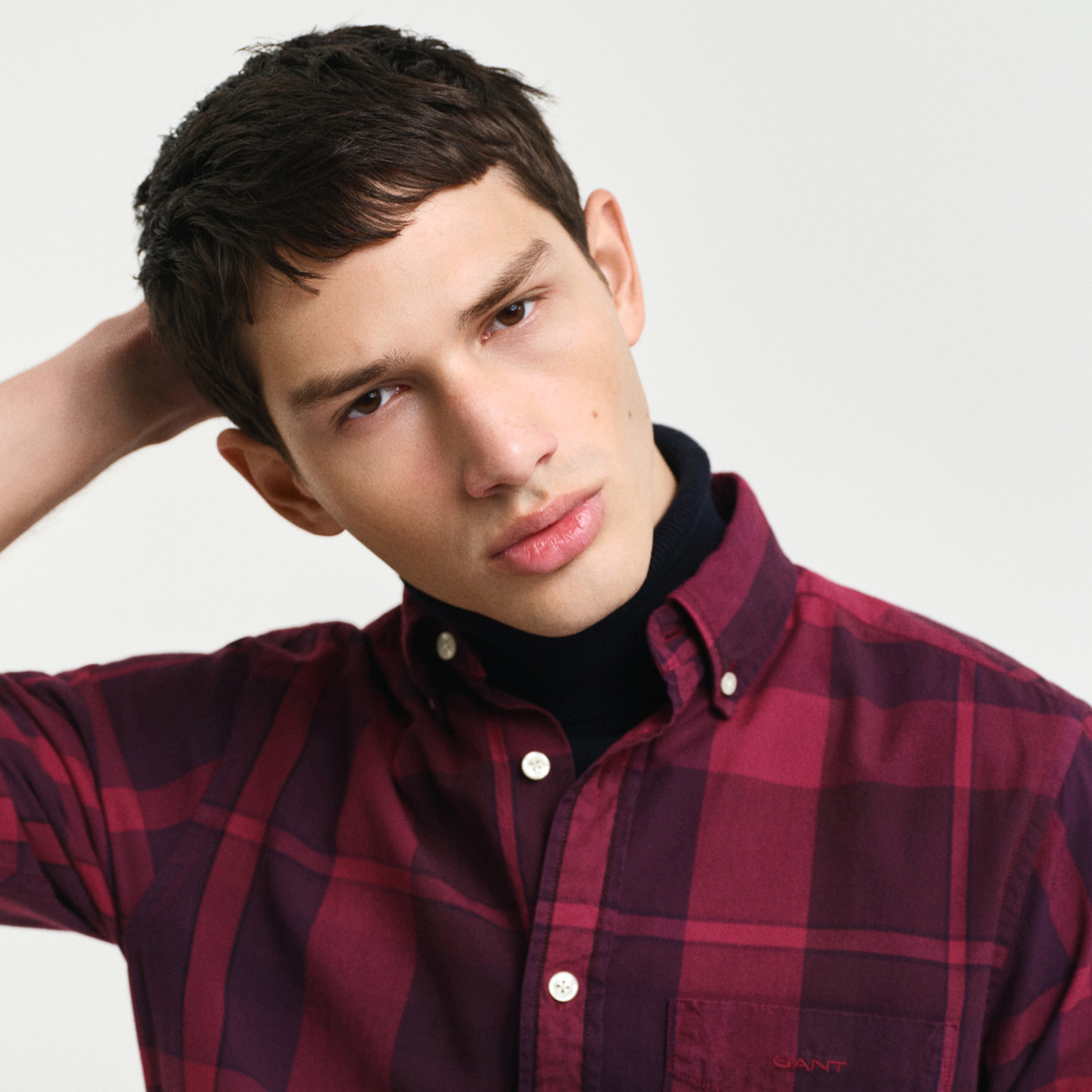 GANT Erkek Bordo Regular Fit Düğmeli Yaka Kareli Gömlek