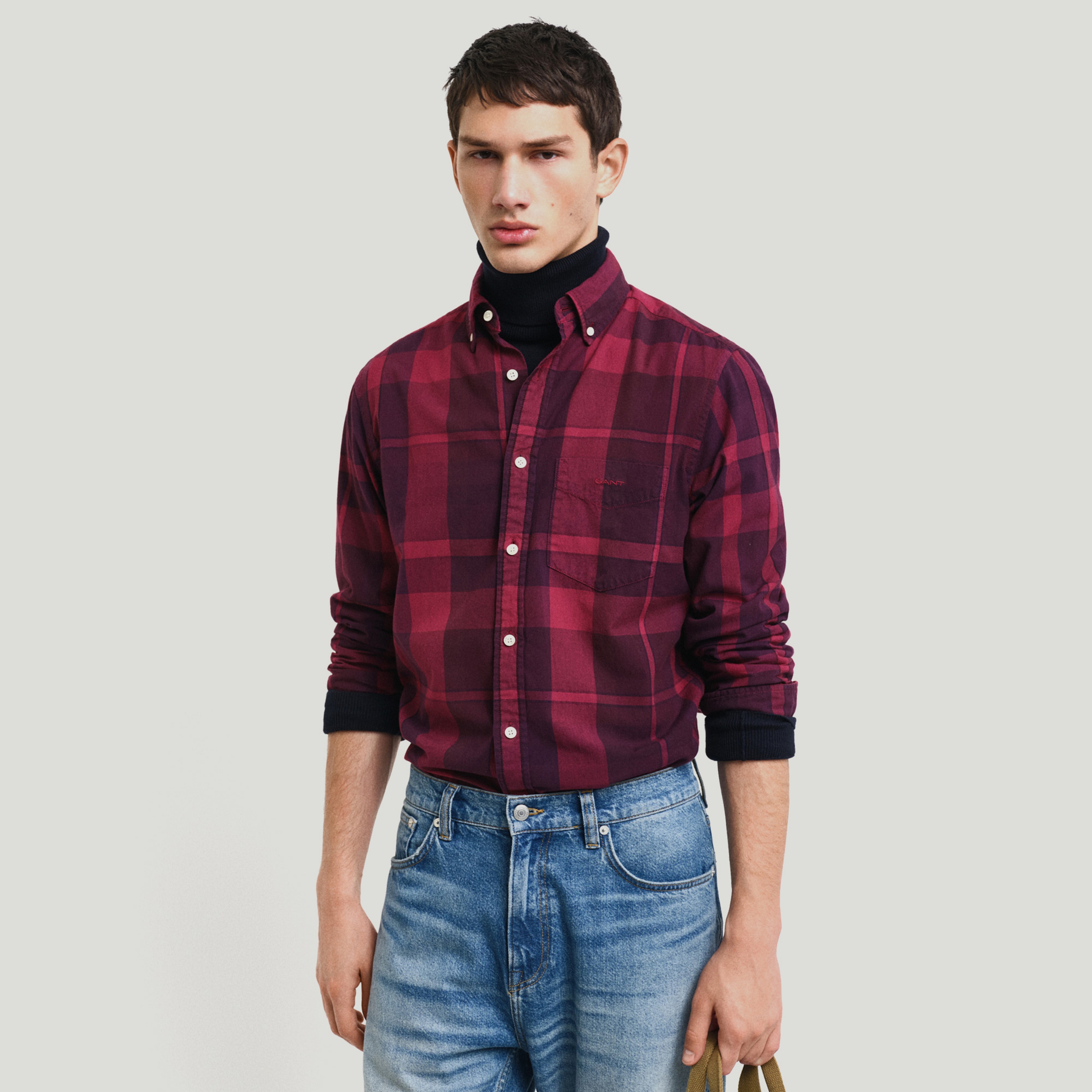 GANT Erkek Bordo Regular Fit Düğmeli Yaka Kareli Gömlek