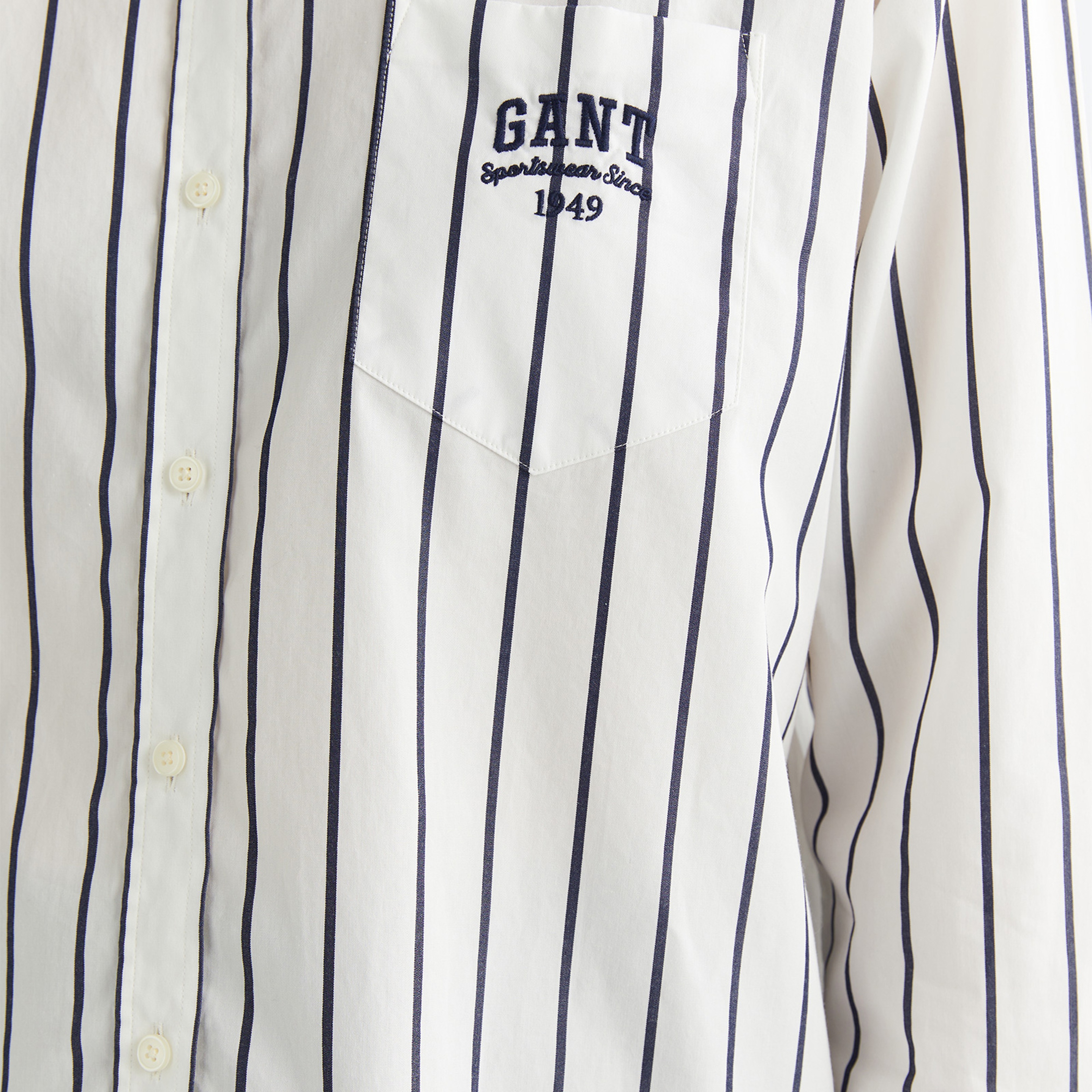 GANT Erkek Mavi Relaxed Fit Düğmeli Yaka Çizgili Gömlek