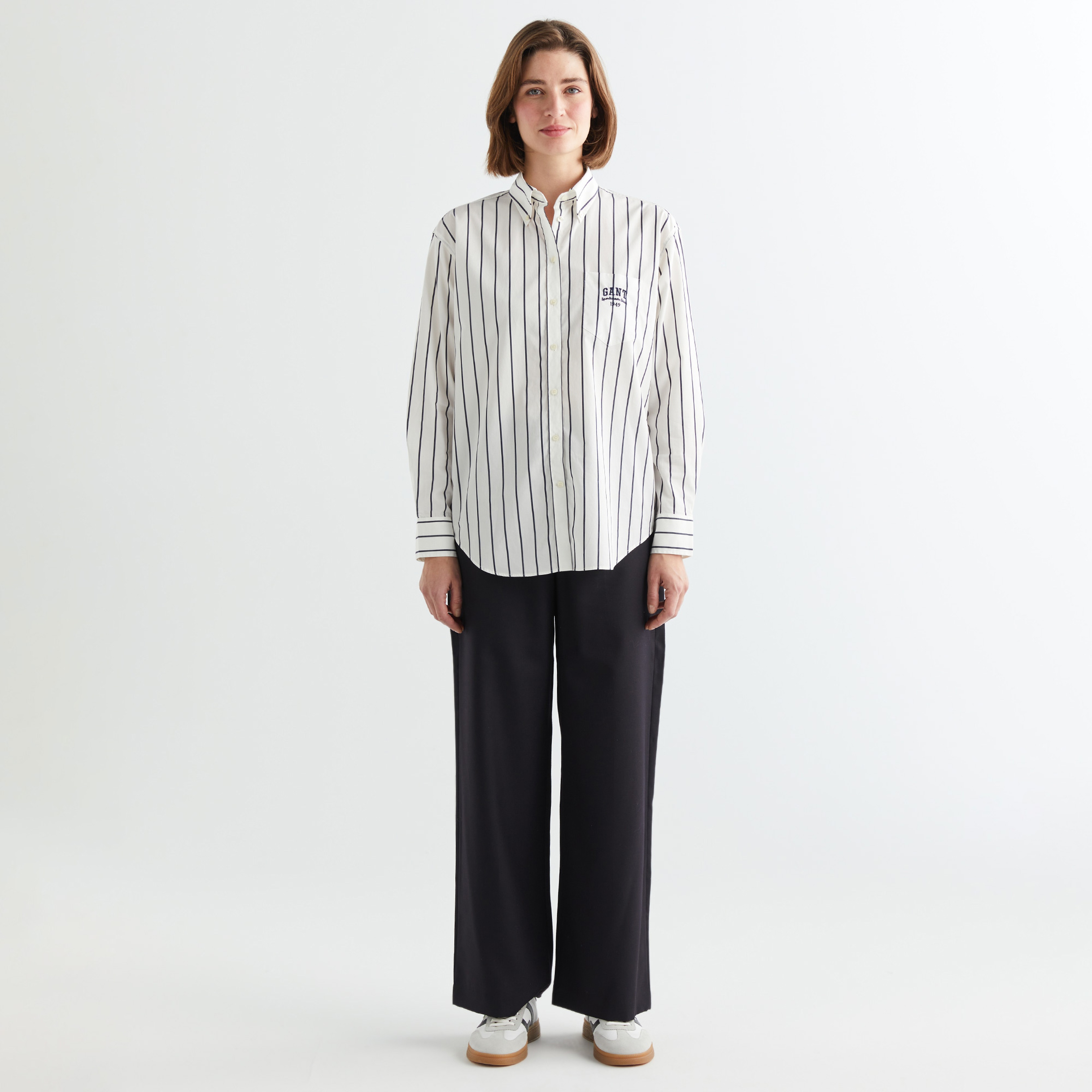 GANT Erkek Mavi Relaxed Fit Düğmeli Yaka Çizgili Gömlek
