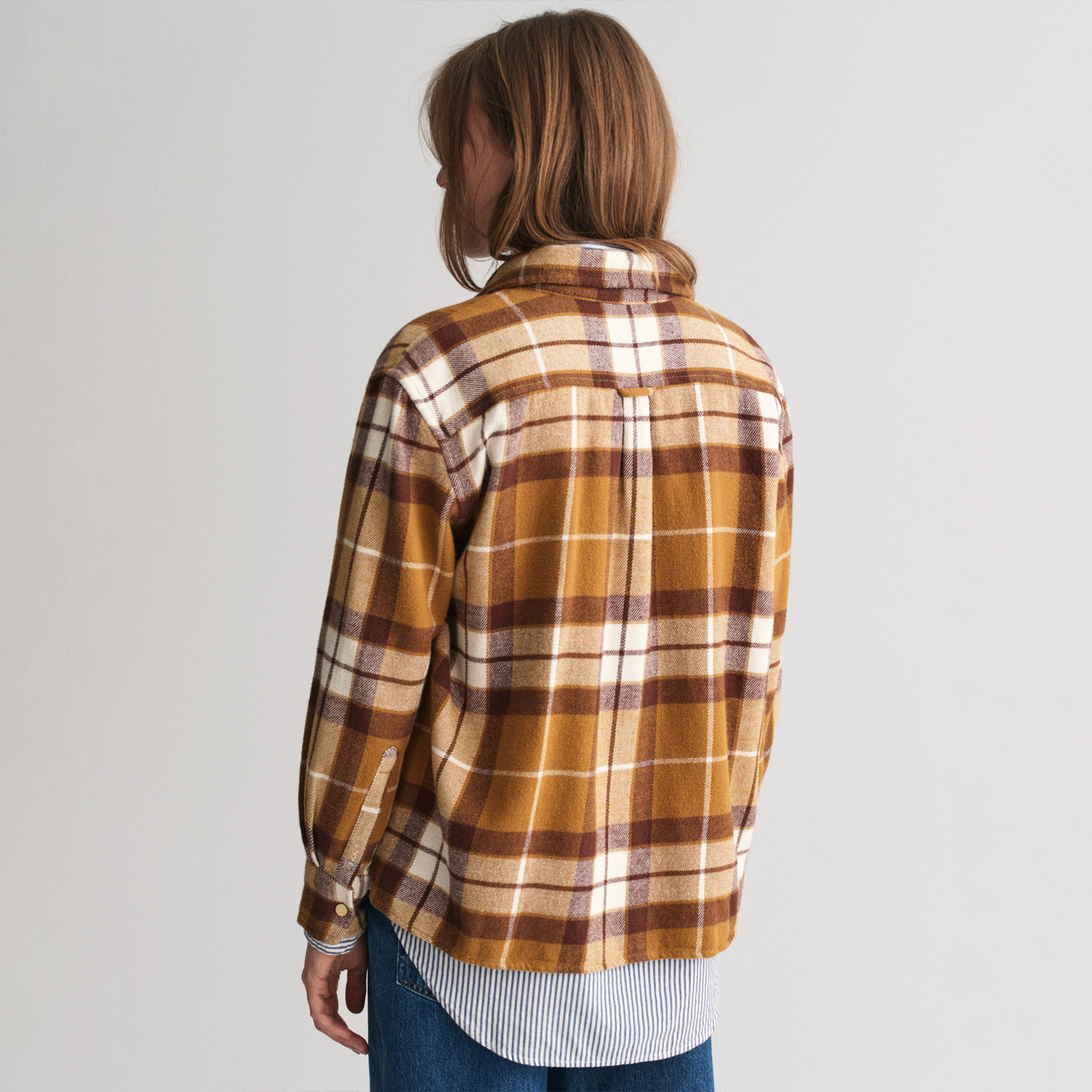 GANT Kadın Kahverengi Relaxed Fit Kareli Gömlek