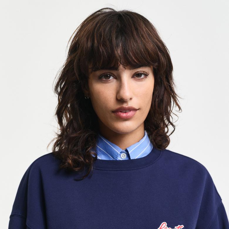 GANT Kadın Lacivert Loose Fit Bisiklet Yaka Logolu Sweatshirt