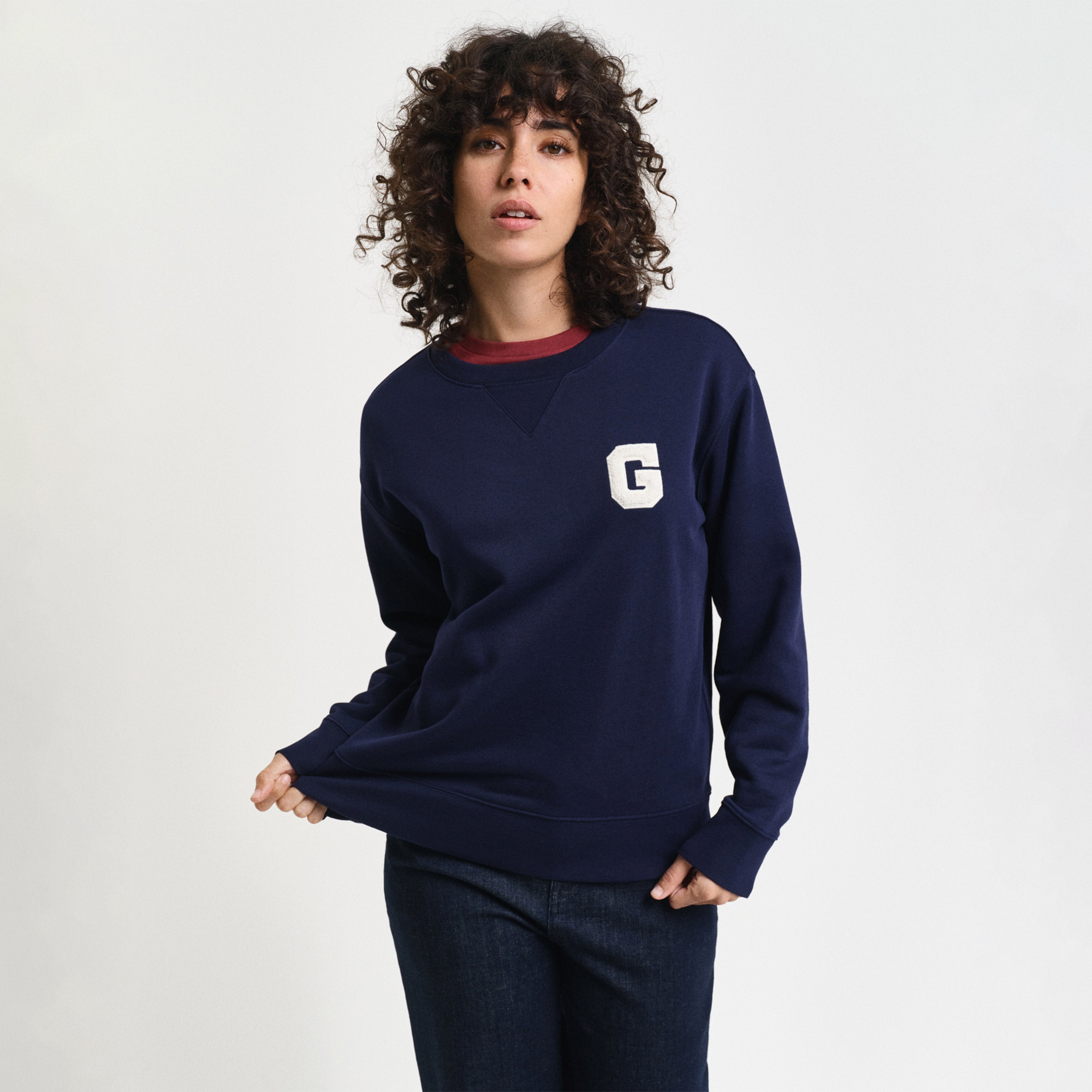 GANT Kadın Lacivert Regular Fit Bisiklet Yaka Logolu Sweatshirt