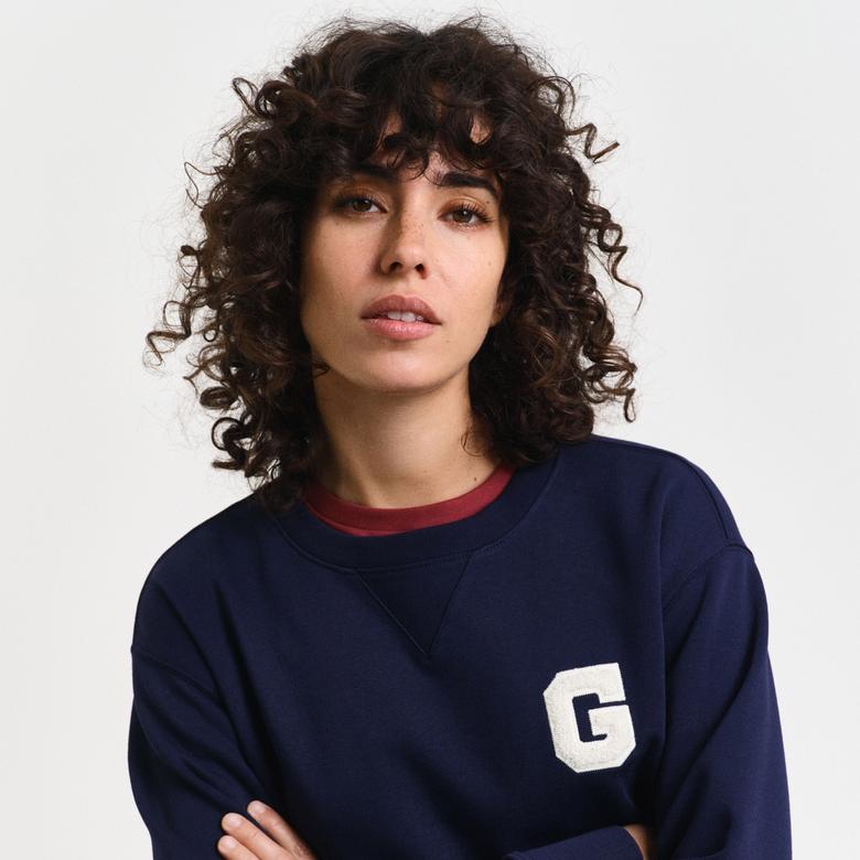 GANT Kadın Lacivert Regular Fit Bisiklet Yaka Logolu Sweatshirt