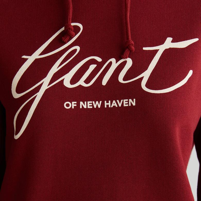 GANT Kadın Bordo Relaxed Fit Kapüşonlu Logolu Sweatshirt
