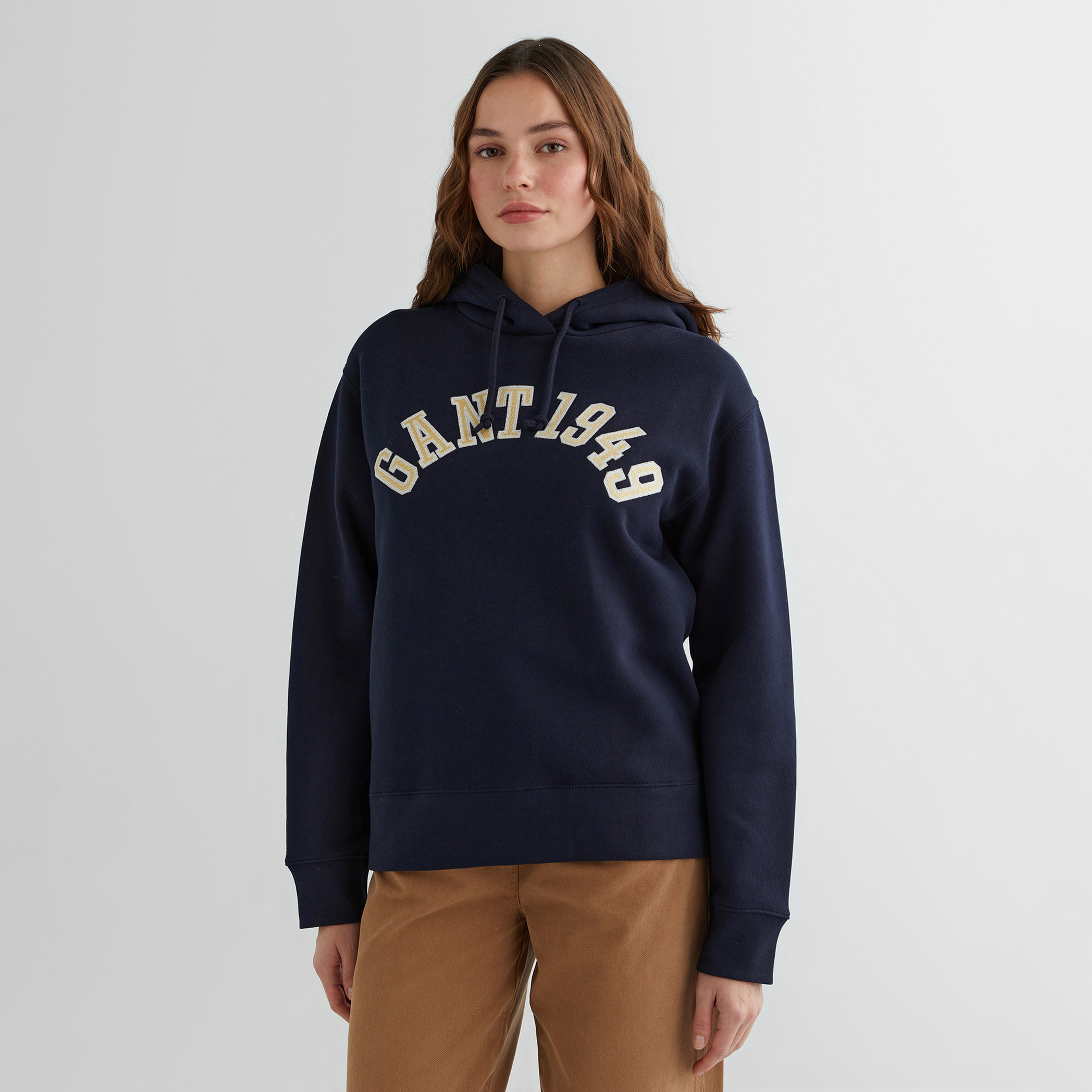 GANT Kadın Lacivert Relaxed Fit Kapüşonlu Logolu Sweatshirt