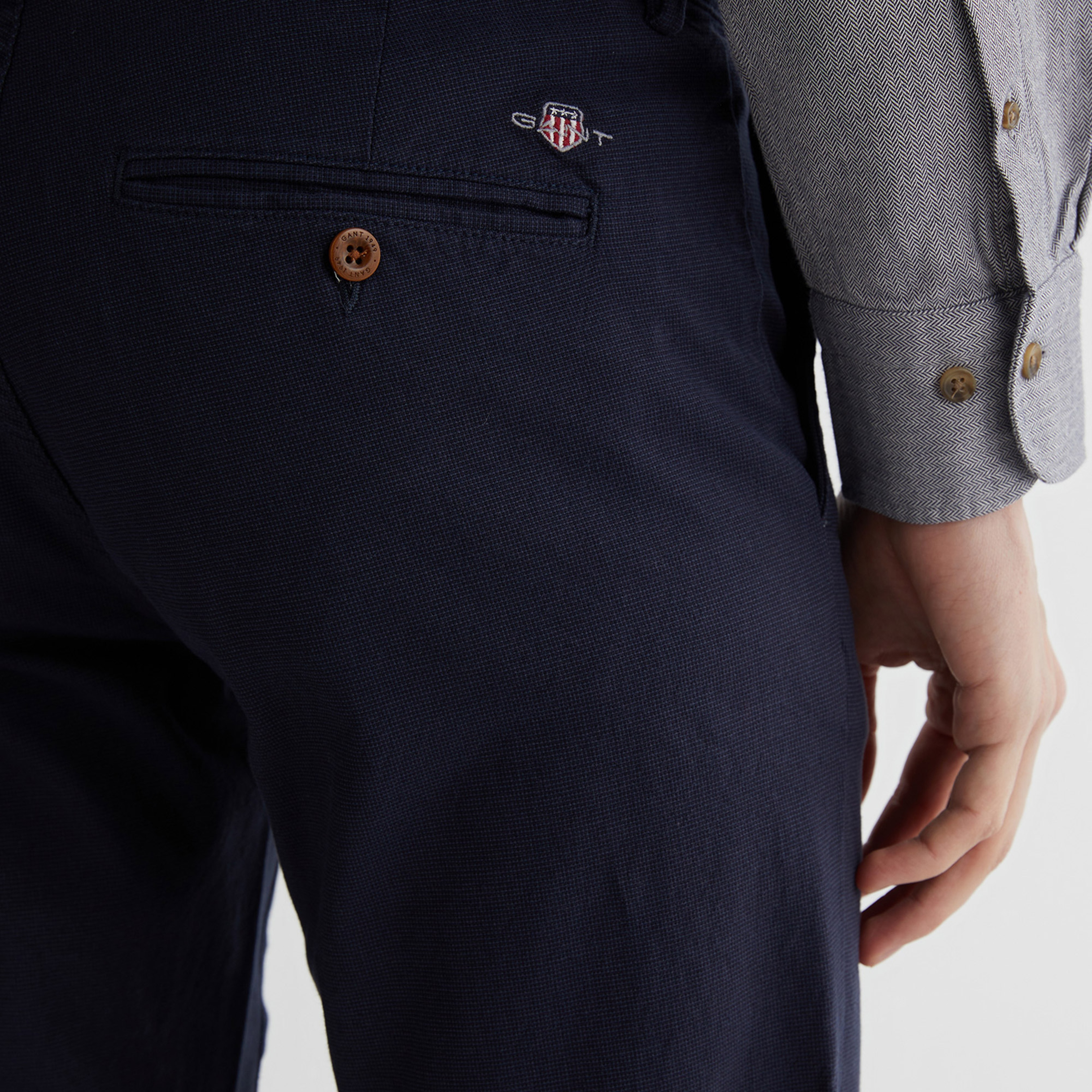 GANT Erkek Lacivert Regular Fit Ekose Pantolon