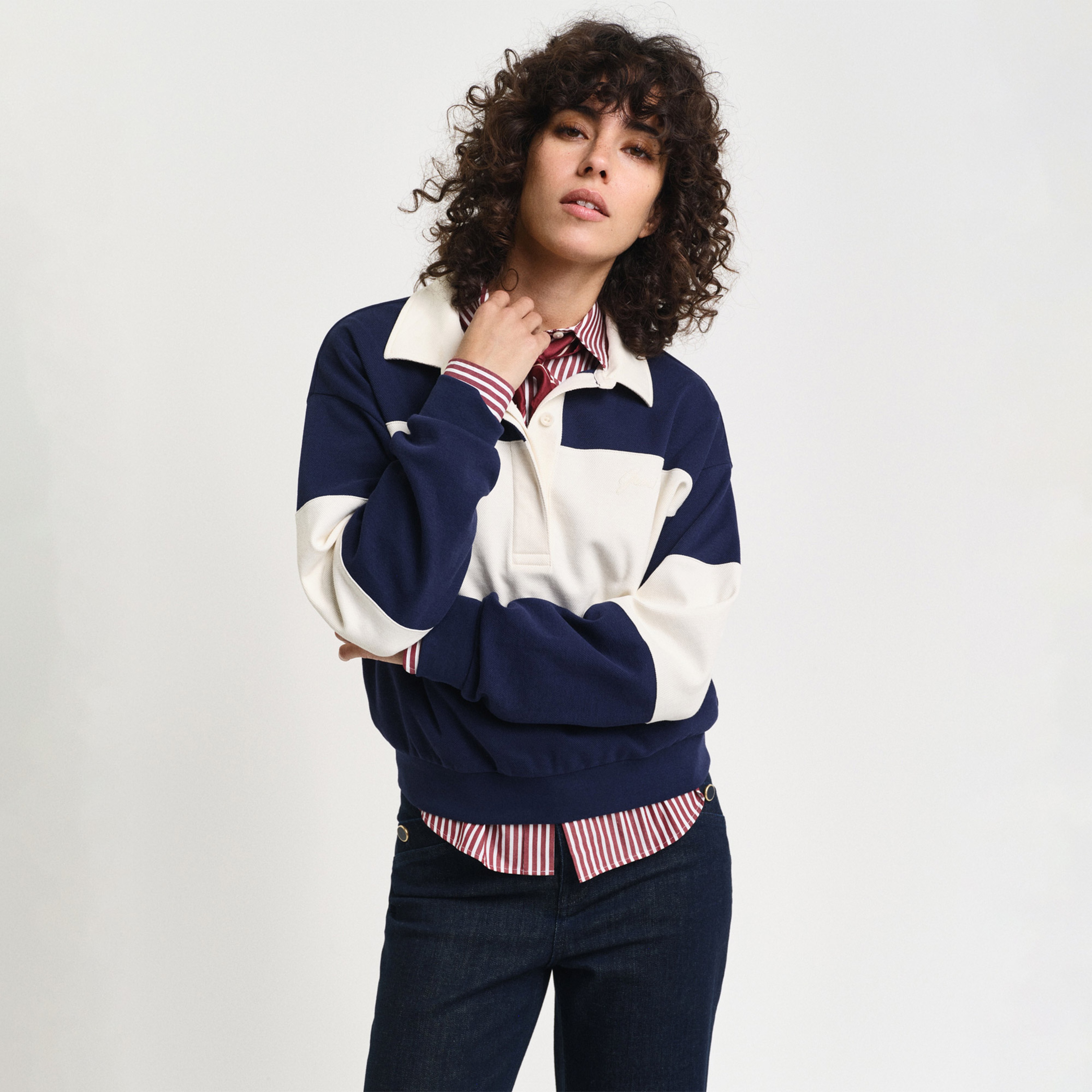 GANT Kadın Lacivert Relaxed Fit Renk Bloklu Polo
