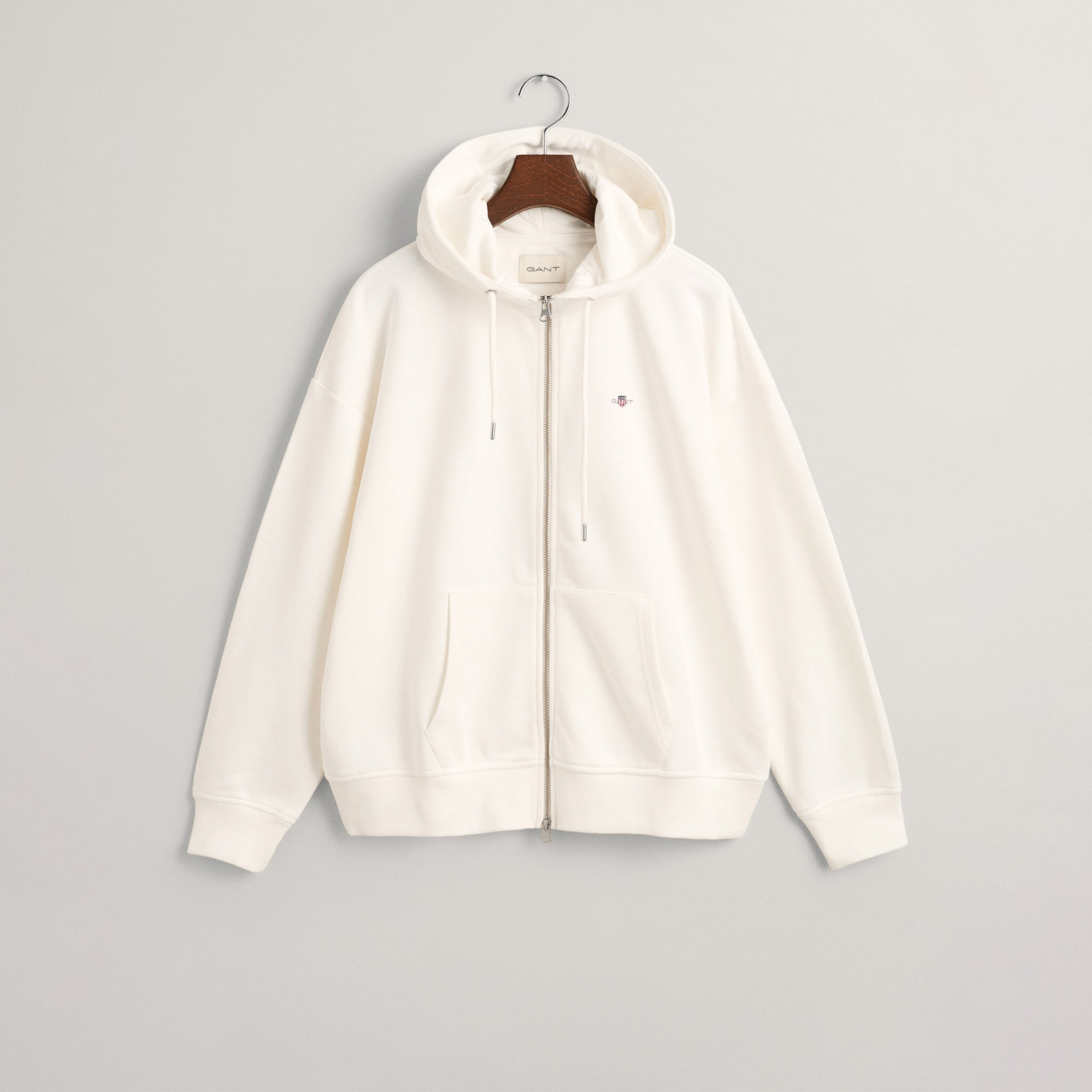 GANT Kadın Beyaz Relaxed Fit Kapüşonlu Sweatshirt