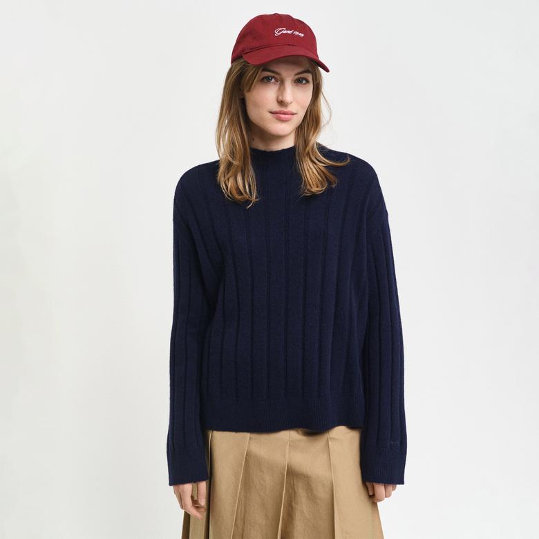 GANT Kadın Lacivert Relaxed Fit Dik Yaka Kazak