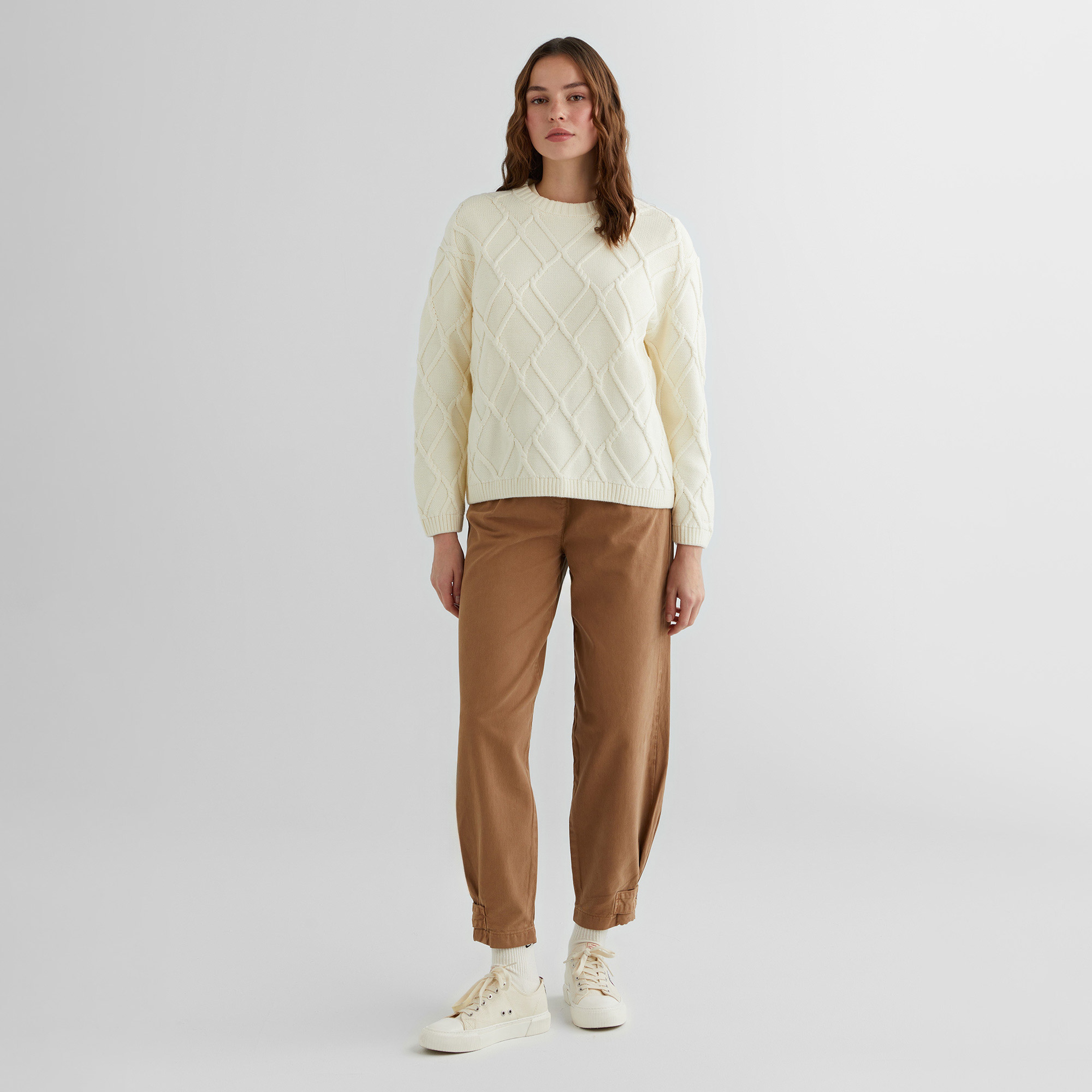 GANT Kadın Krem Relaxed Fit Bisiklet Yaka Kazak