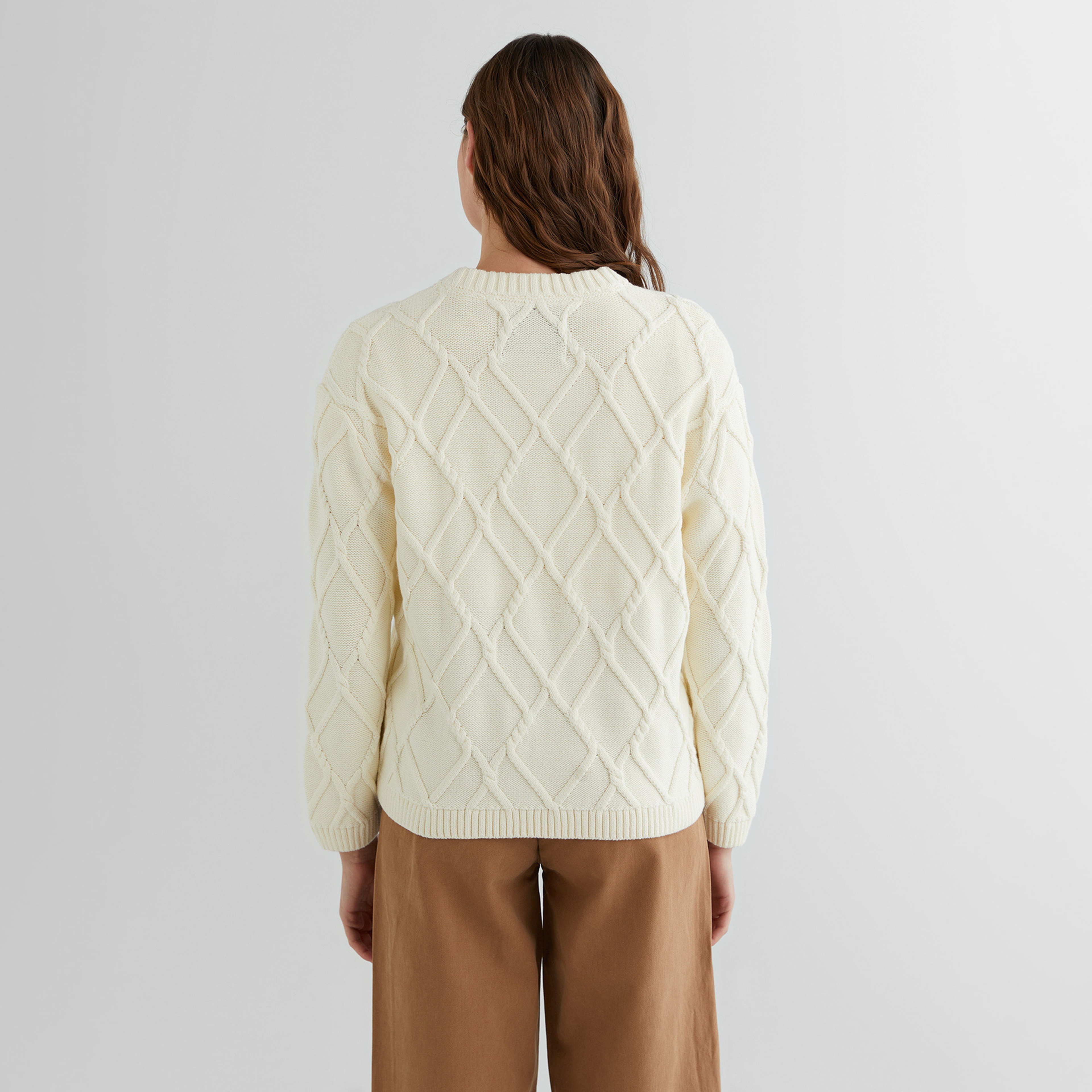 GANT Kadın Krem Relaxed Fit Bisiklet Yaka Kazak