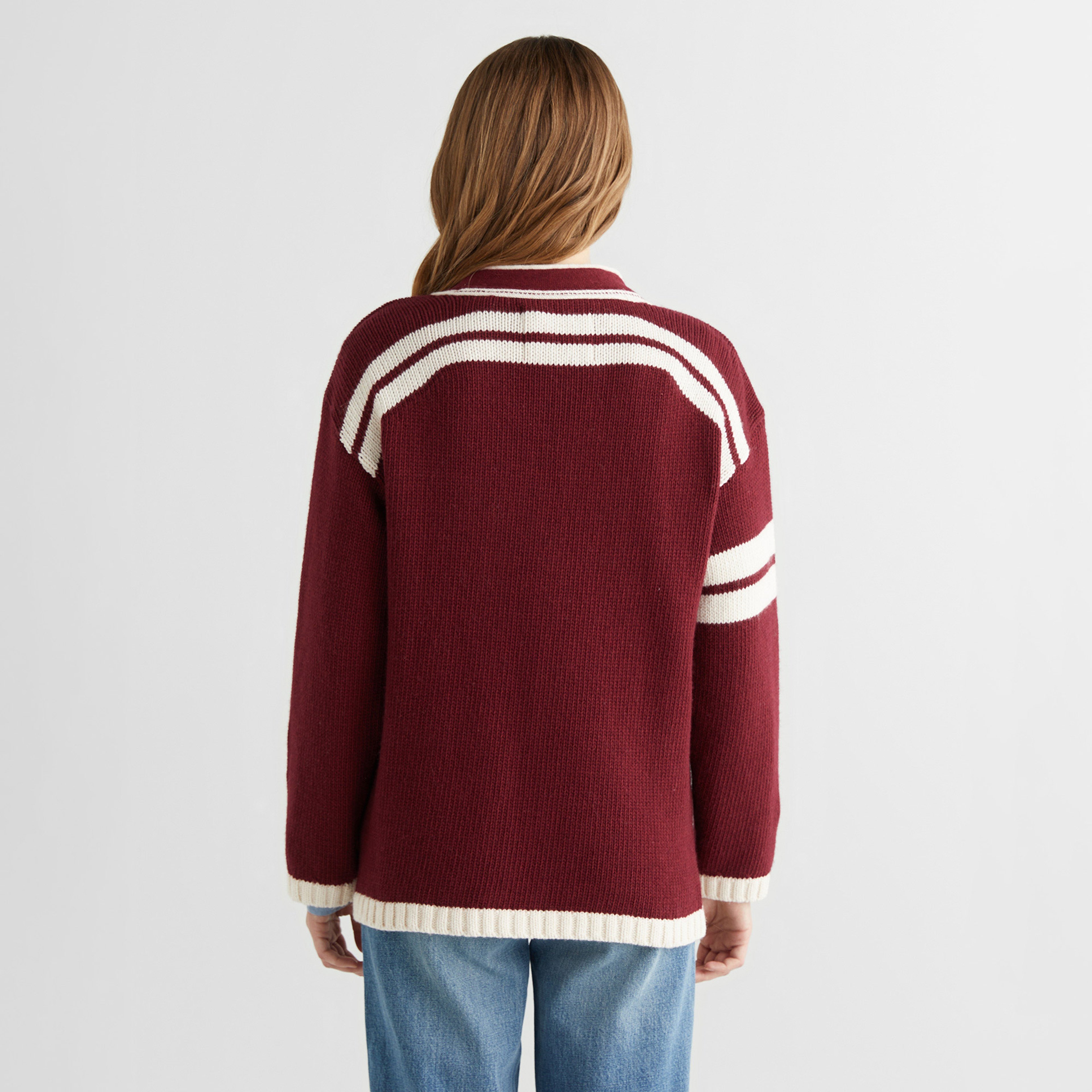 GANT Kadın Kırmızı Oversize Fit V Yaka Logolu Hırka